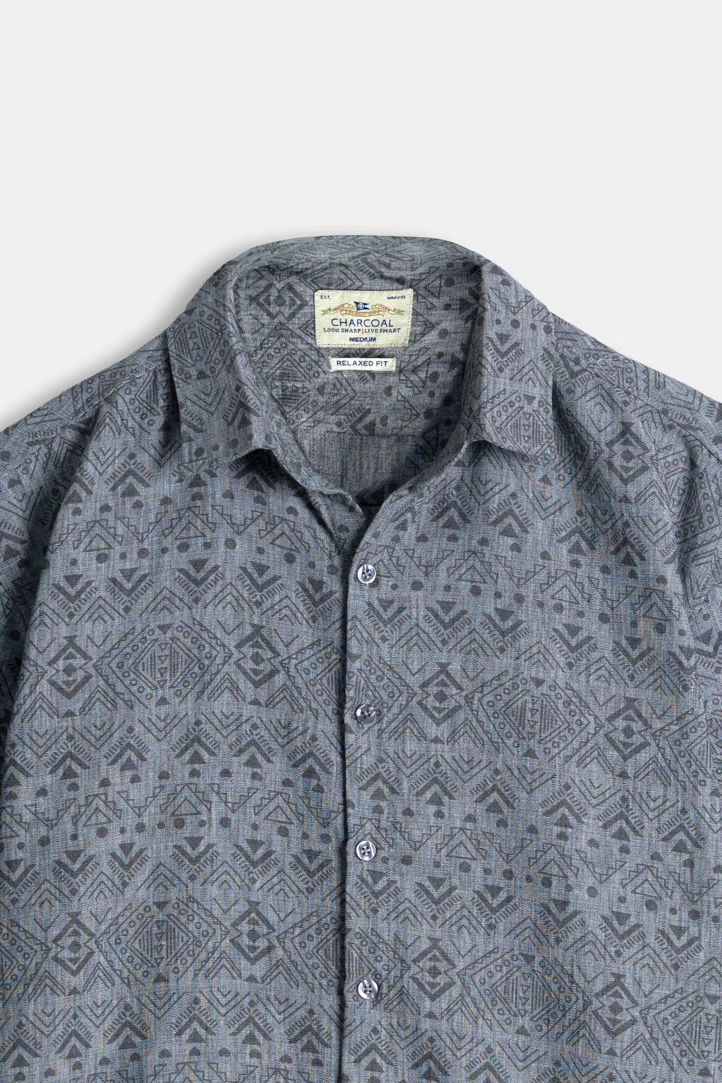 RELAX FIT PRINTED CASUAL SHIRT GREY