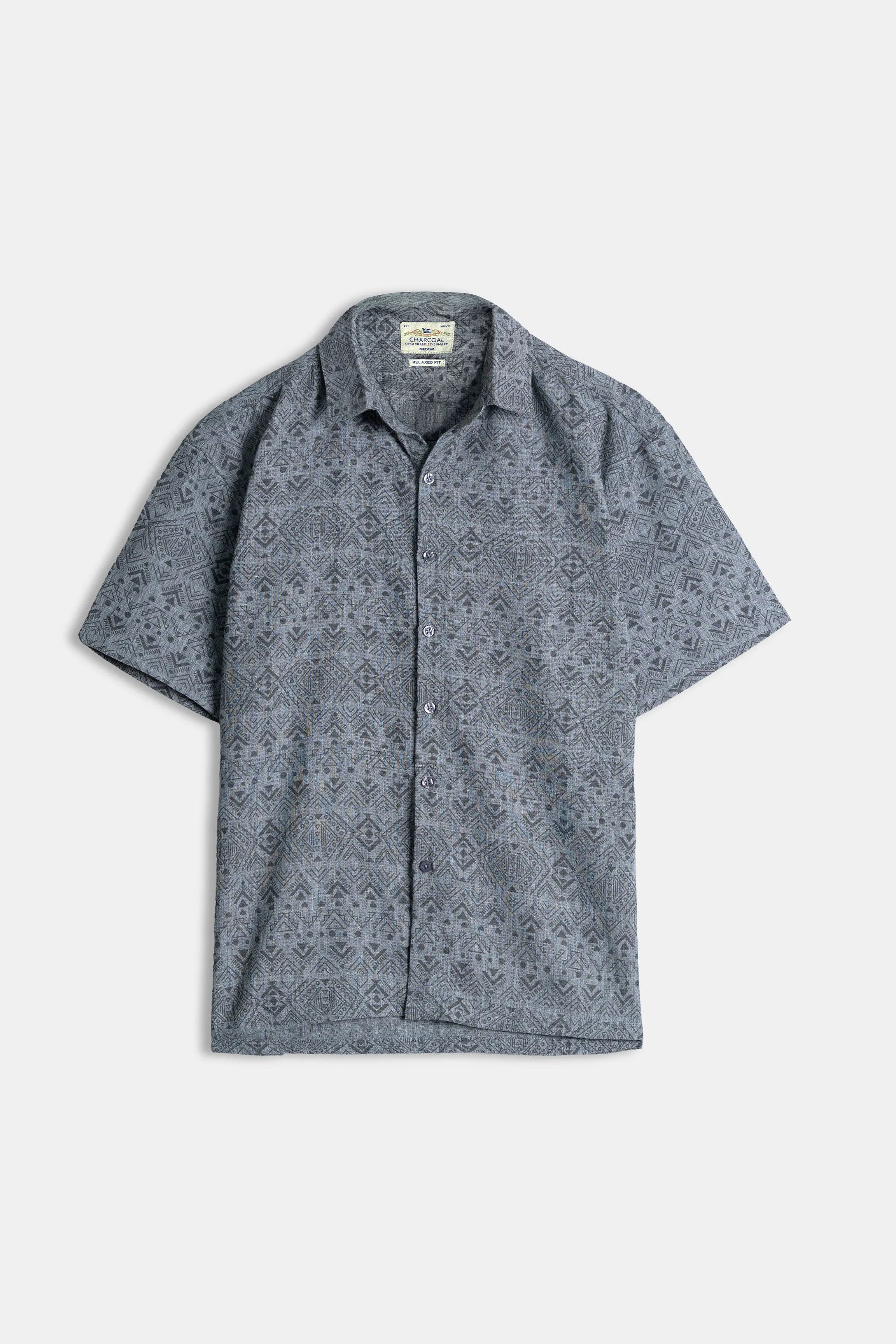 RELAX FIT PRINTED CASUAL SHIRT GREY