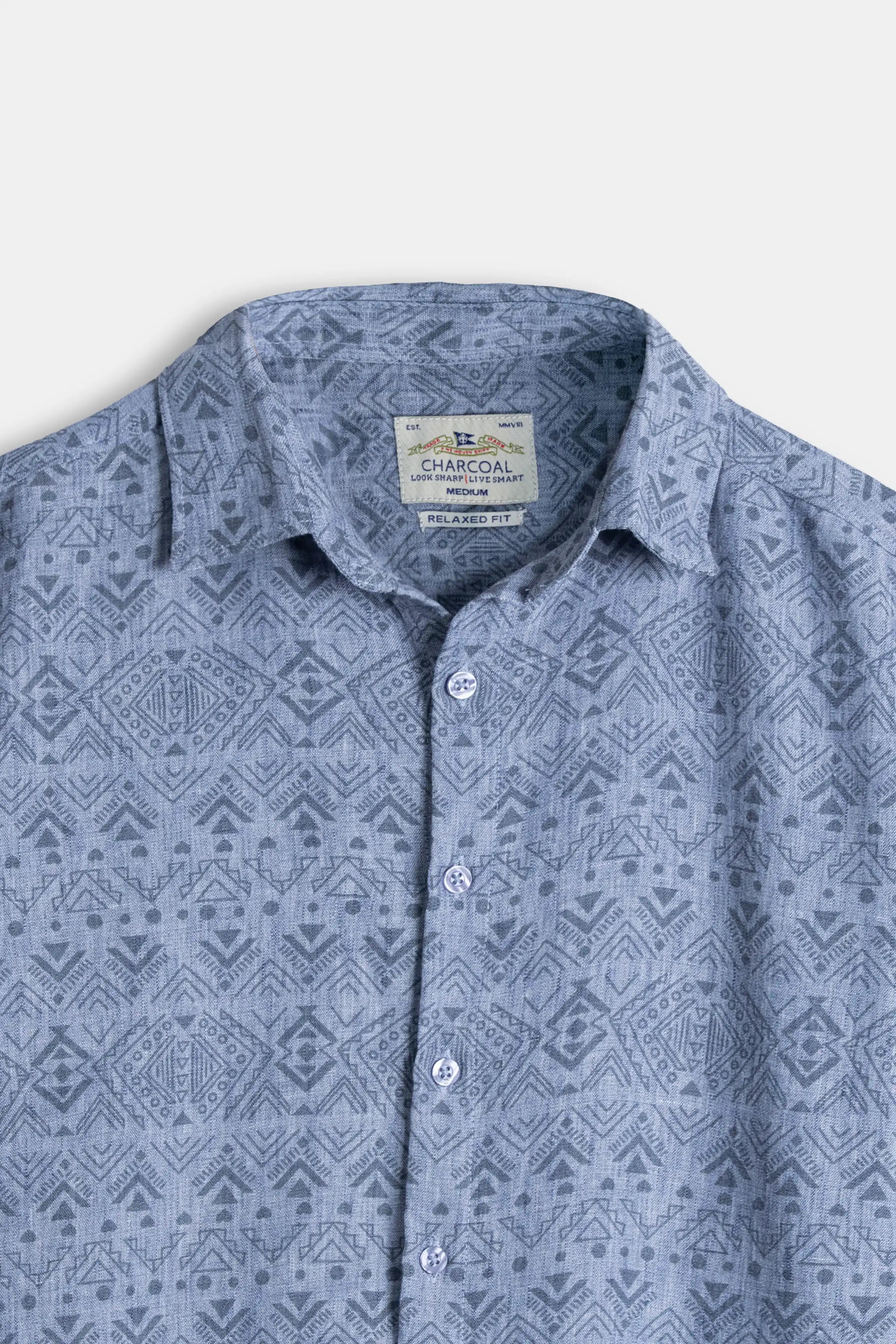RELAX FIT PRINTED CASUAL SHIRT BLUE
