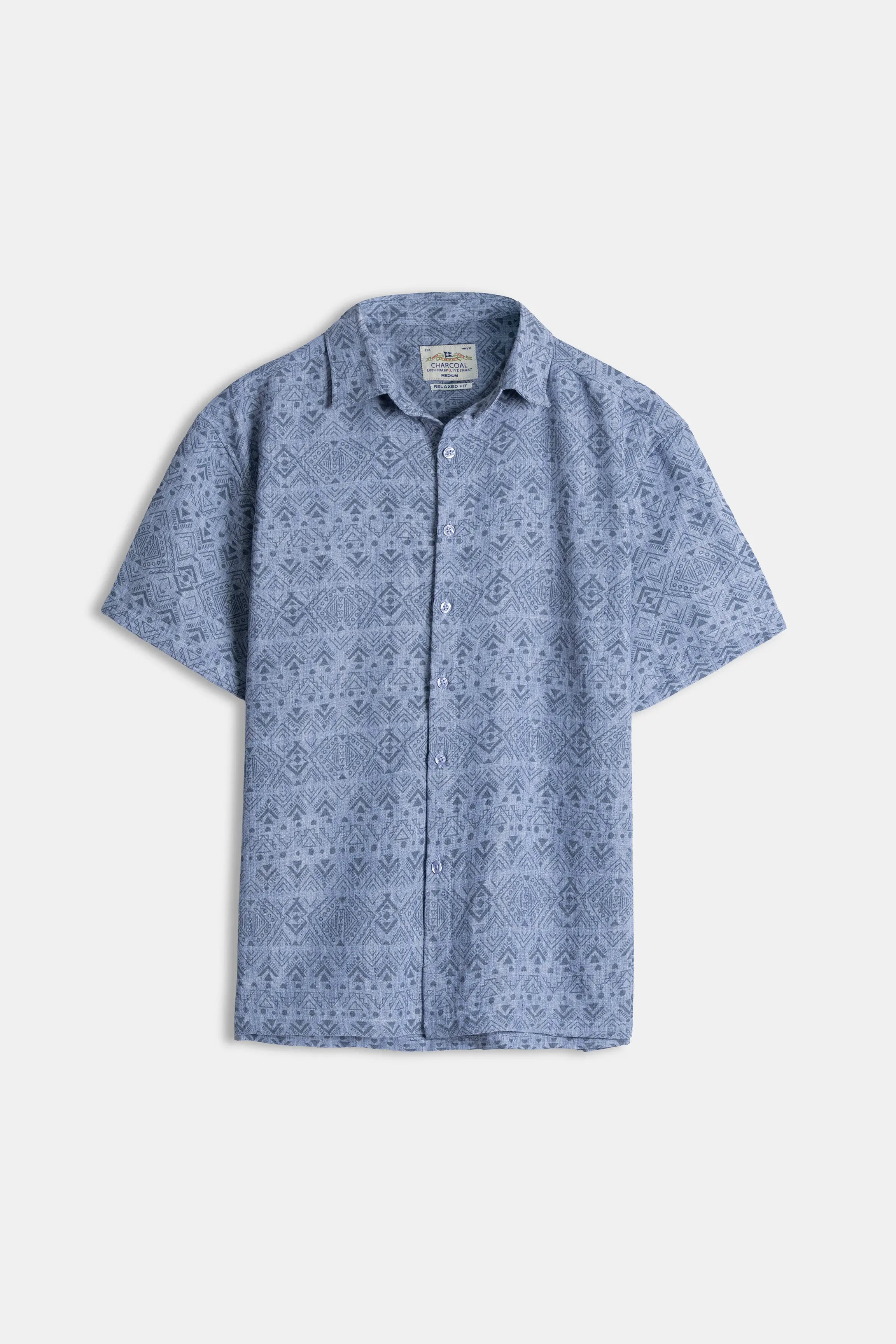 RELAX FIT PRINTED CASUAL SHIRT BLUE