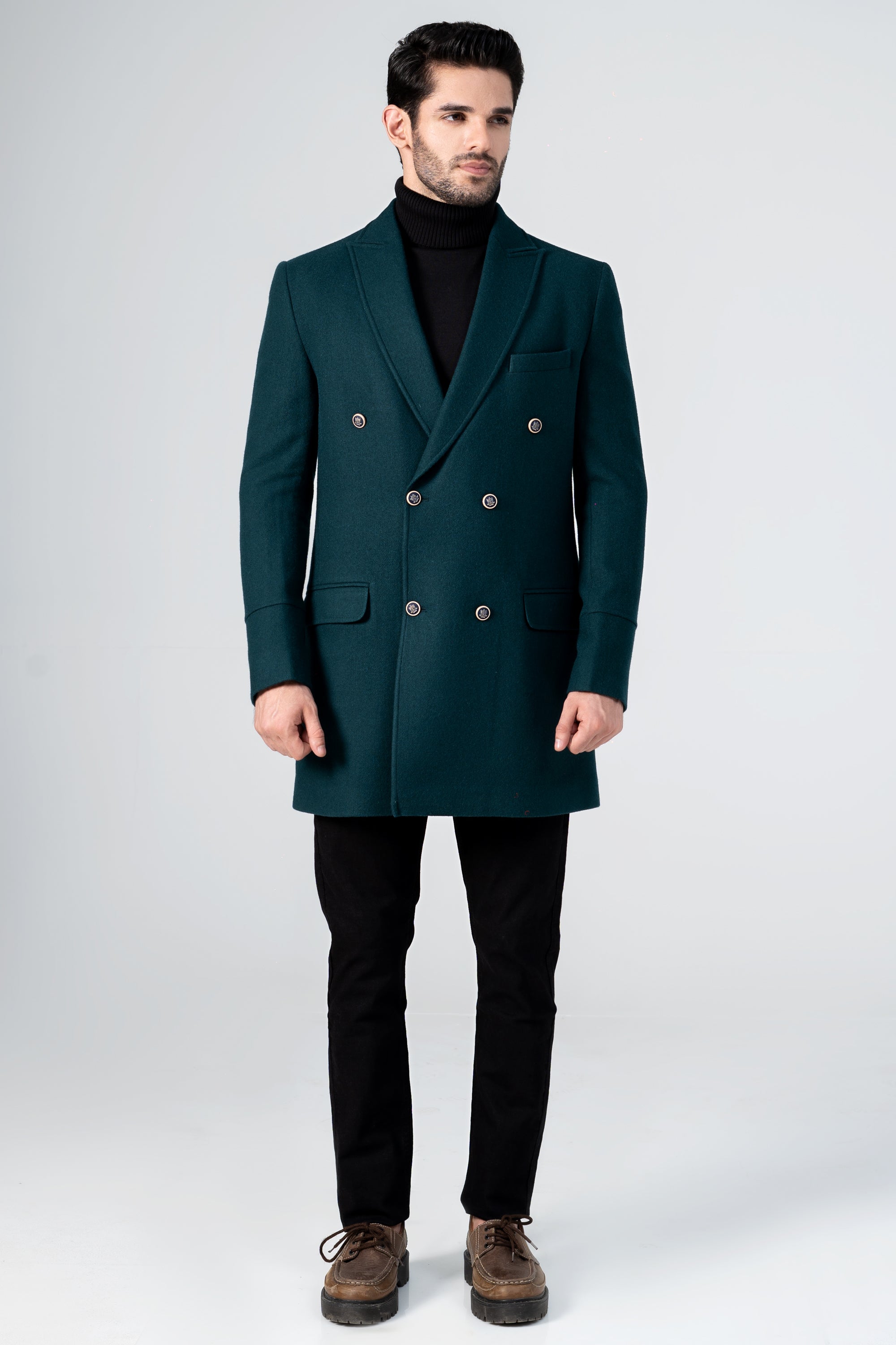 WOOLEN LONG COAT FOREST GREEN