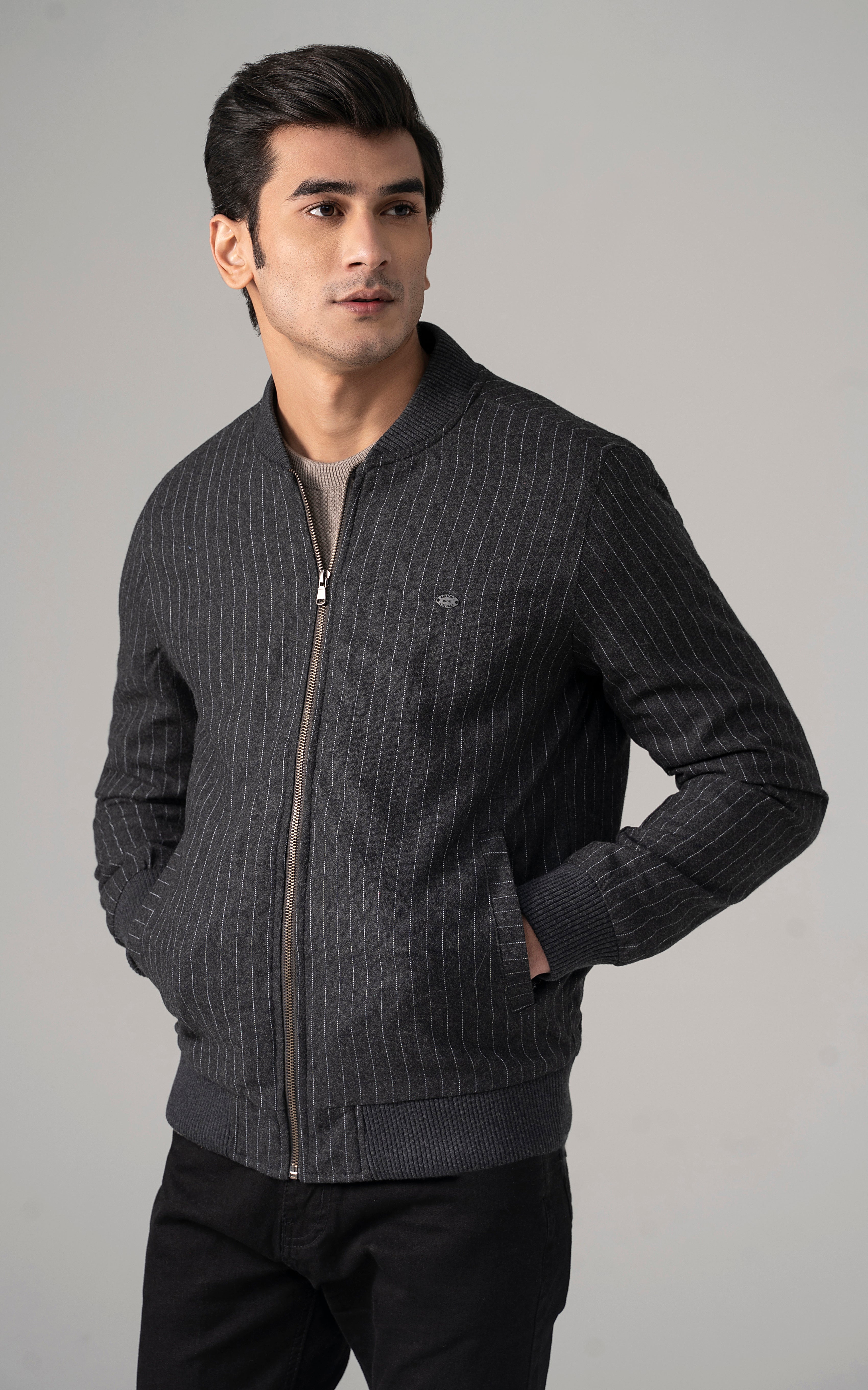 Wool Blend Bomber Jacket Charcoal