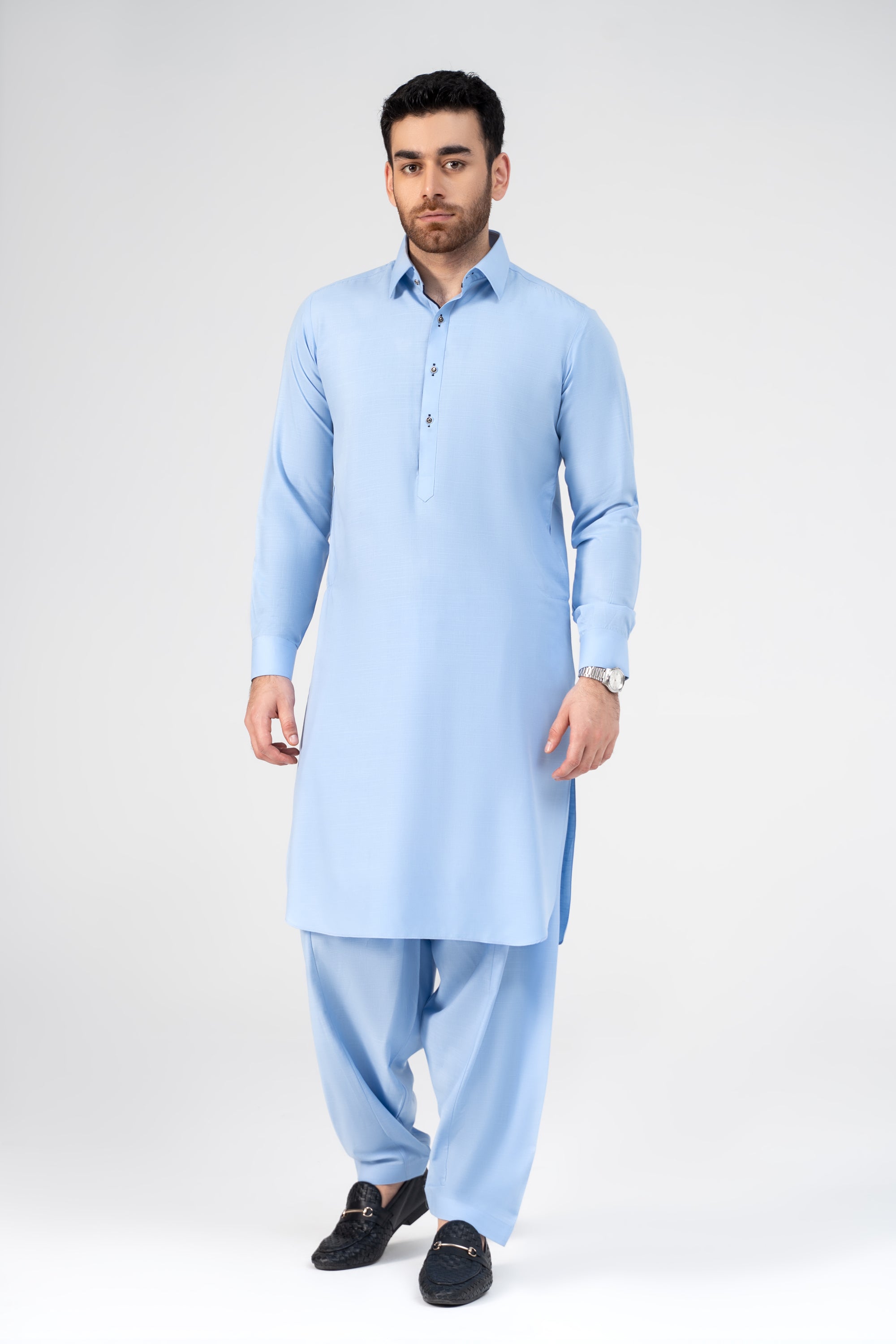 COTTON SLUB KAMEEZ SHALWAR SKY BLUE