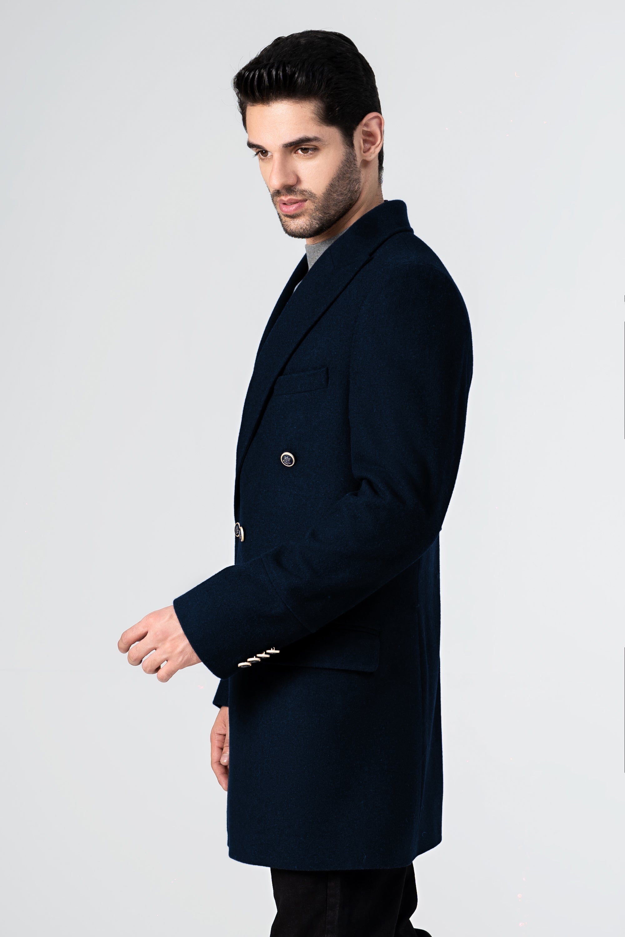 WOOLEN LONG COAT NAVY