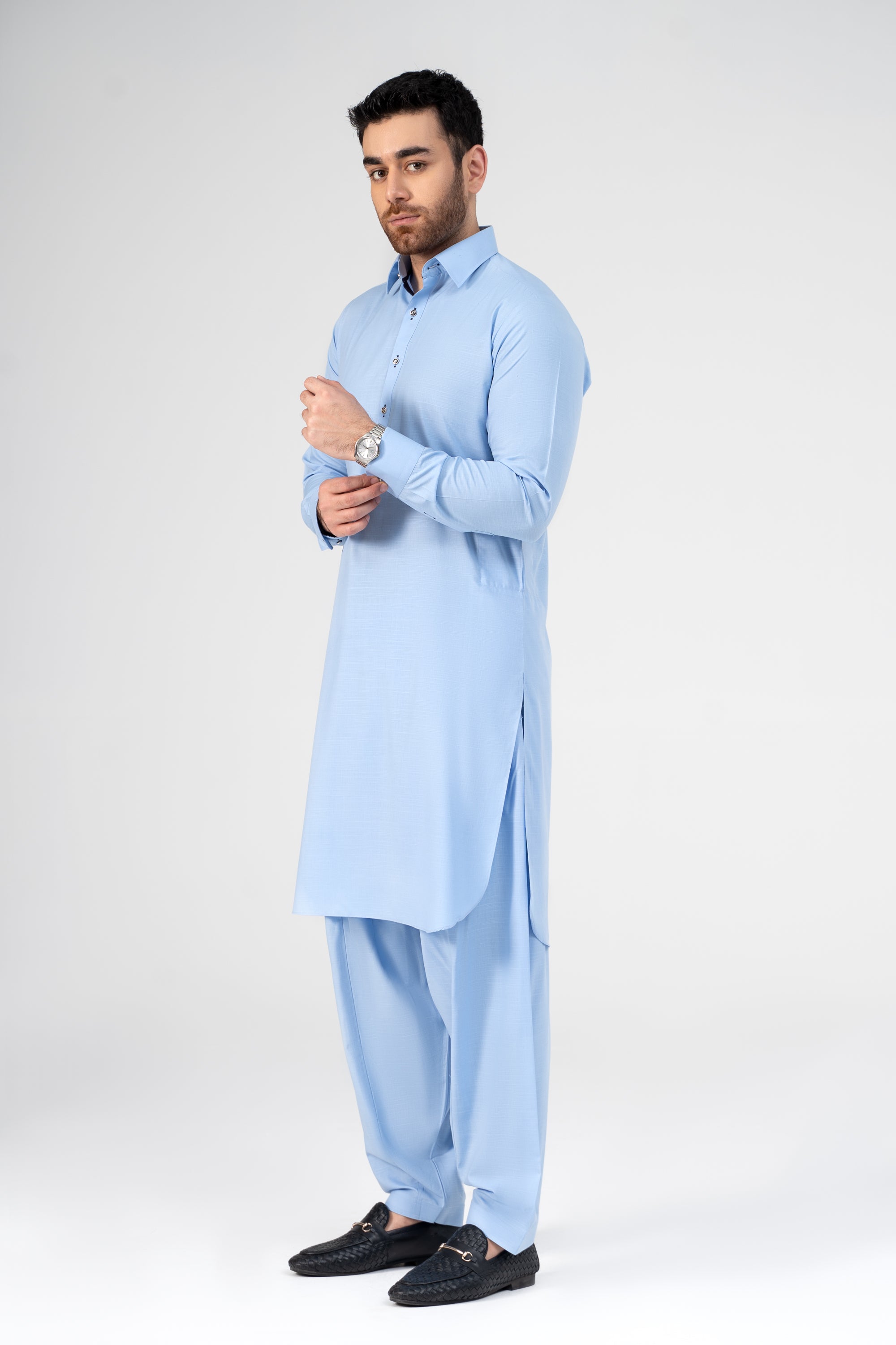 COTTON SLUB KAMEEZ SHALWAR SKY BLUE