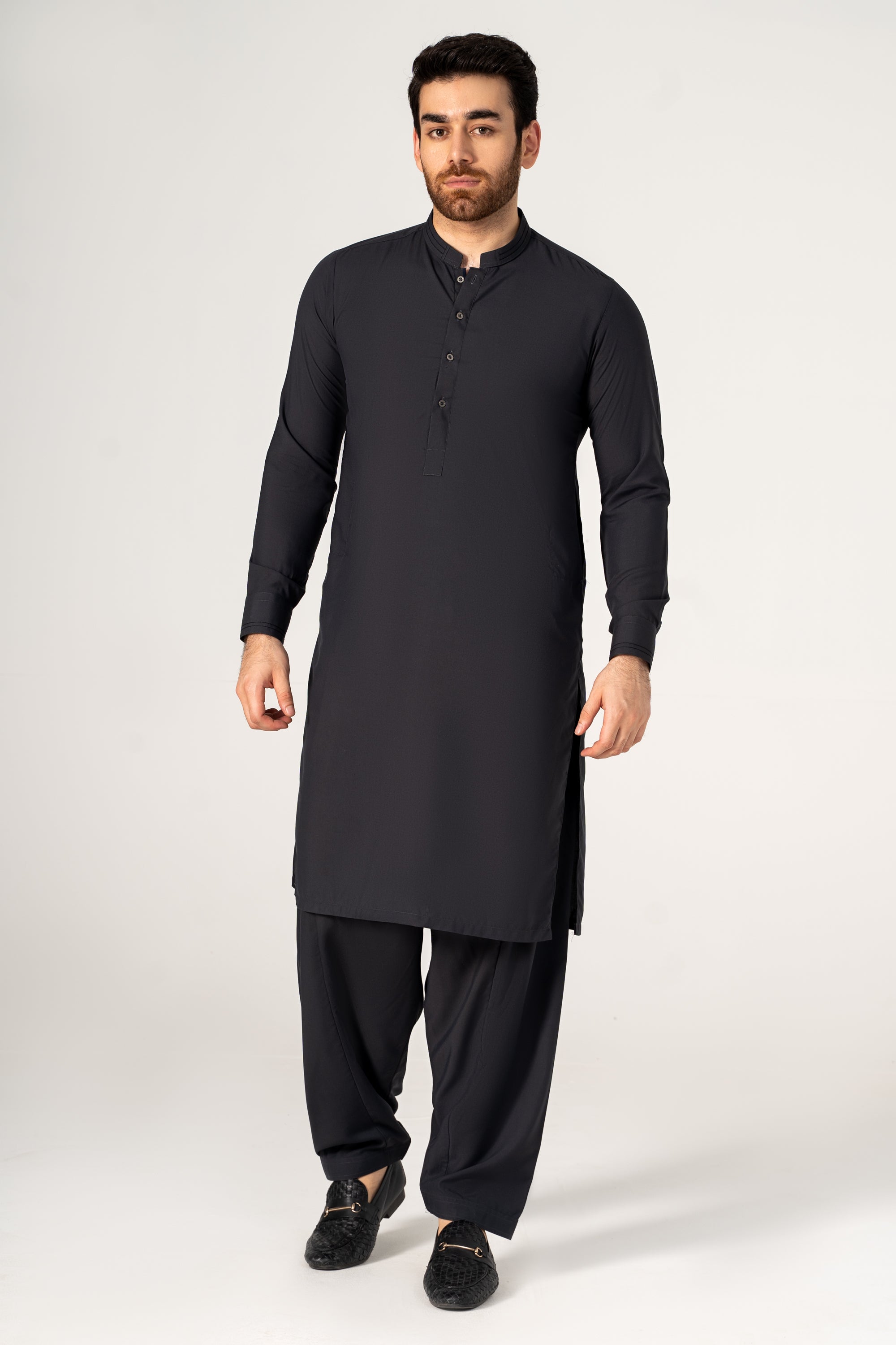 WASH AND WEAR KAMEEZ SHALWAR DARK GREY