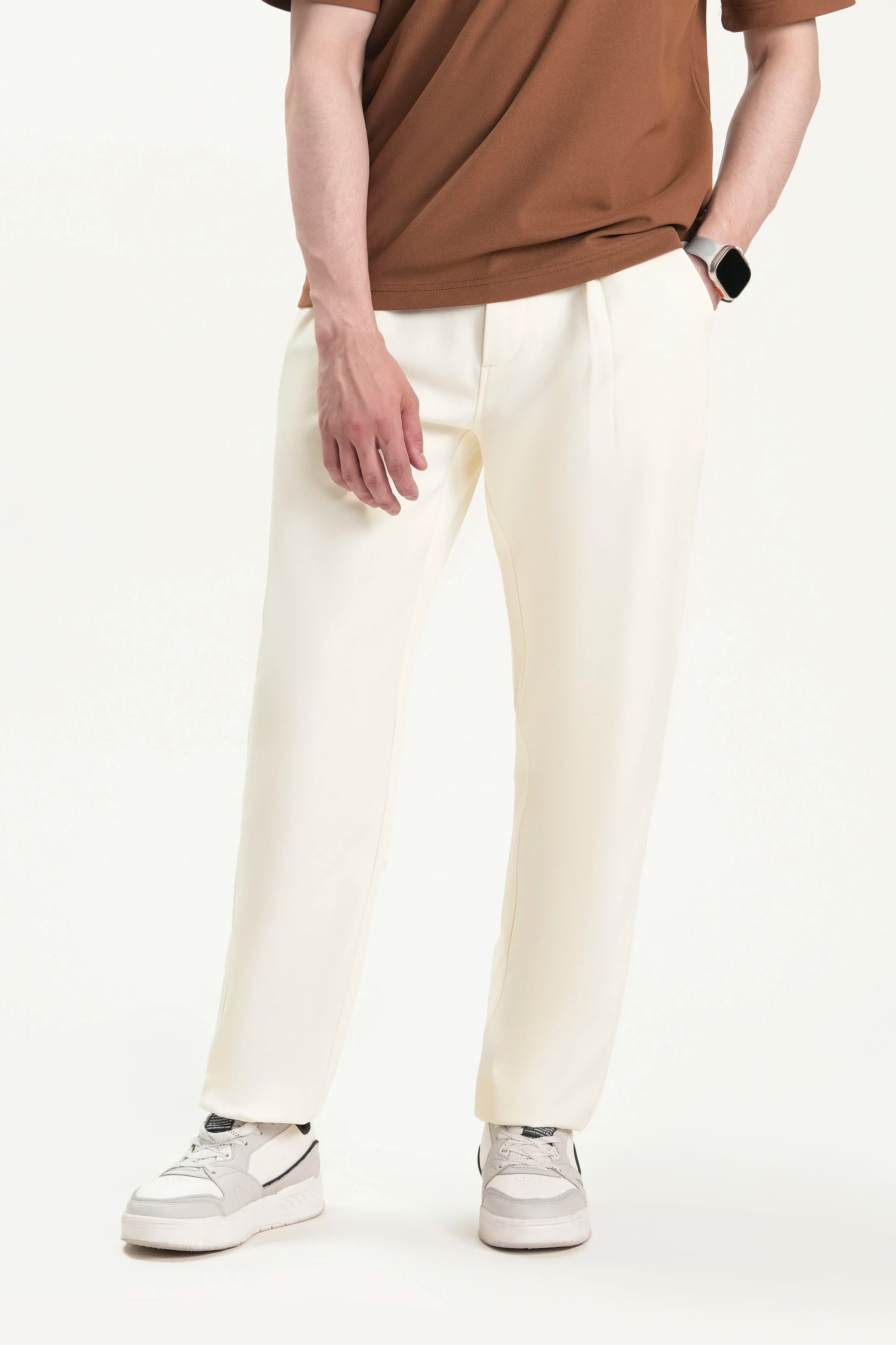 ELASTICATED WAIST CASUAL PANT OFF WHITE