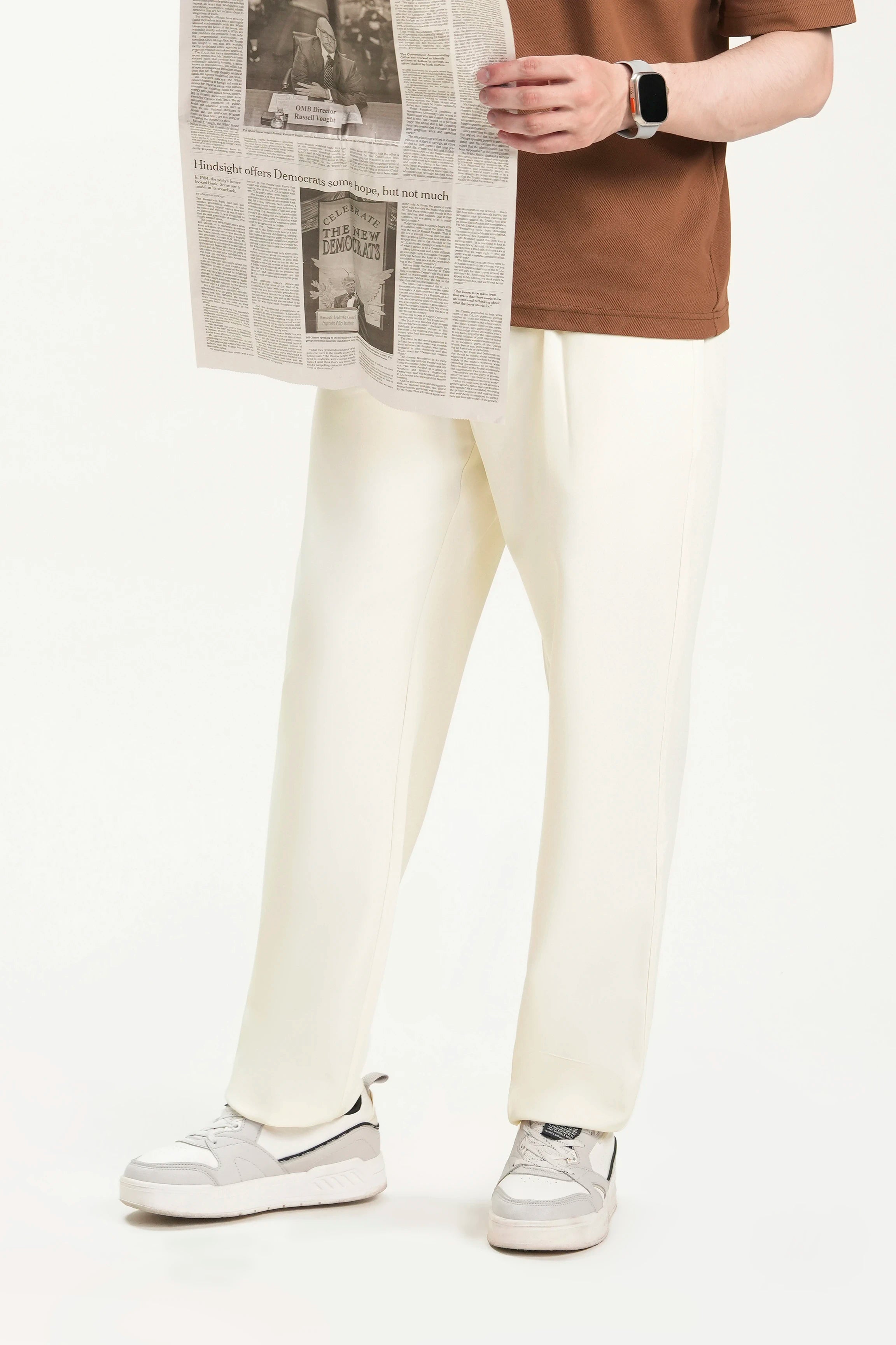 ELASTICATED WAIST CASUAL PANT OFF WHITE