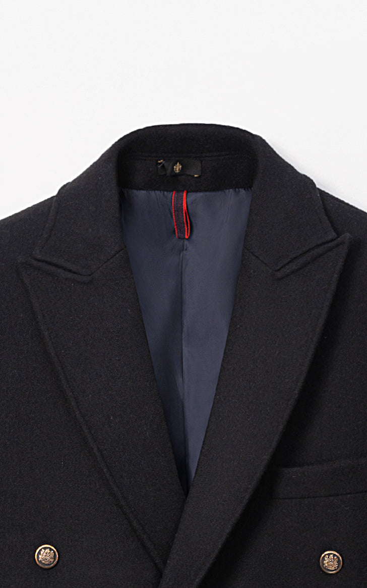 DOUBLE BREASTED LONG COAT NAVY BLUE