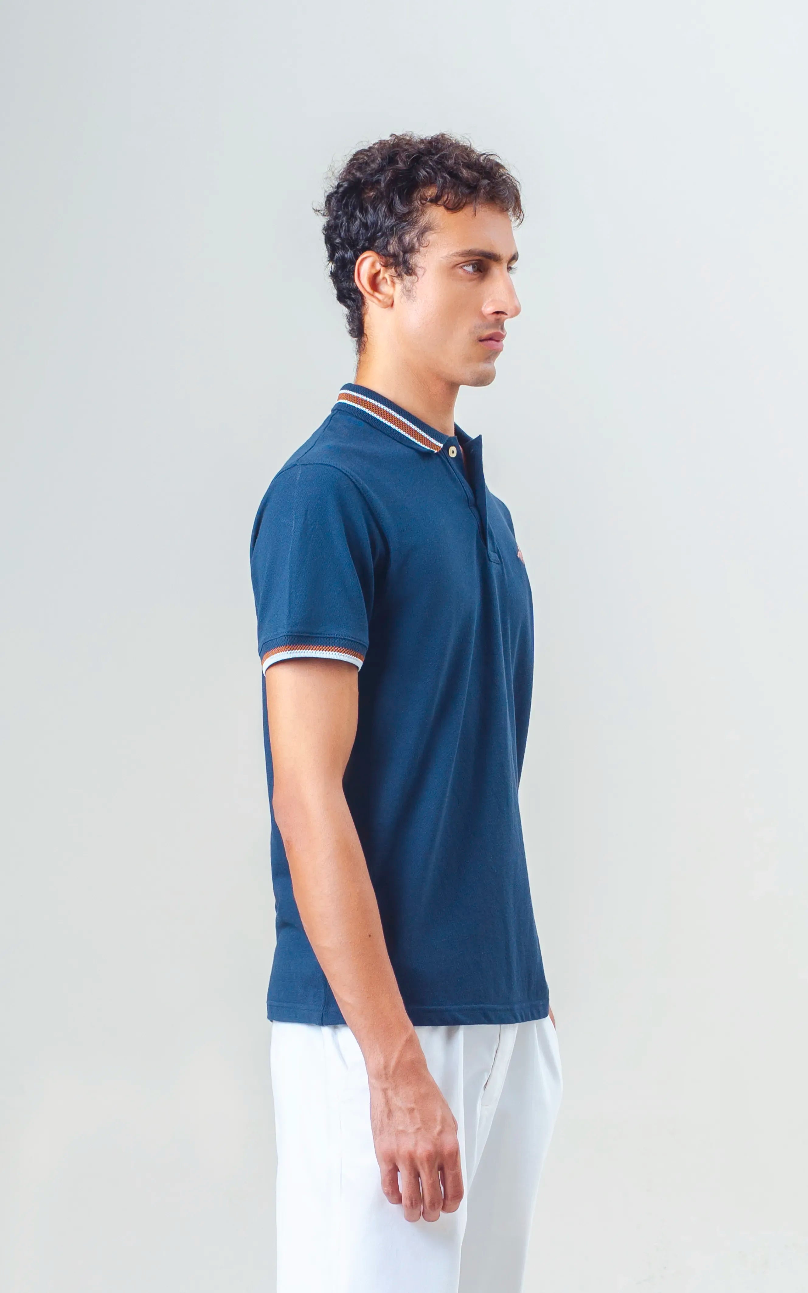 JACQUARD TIPPING COLLAR POLO NAVY