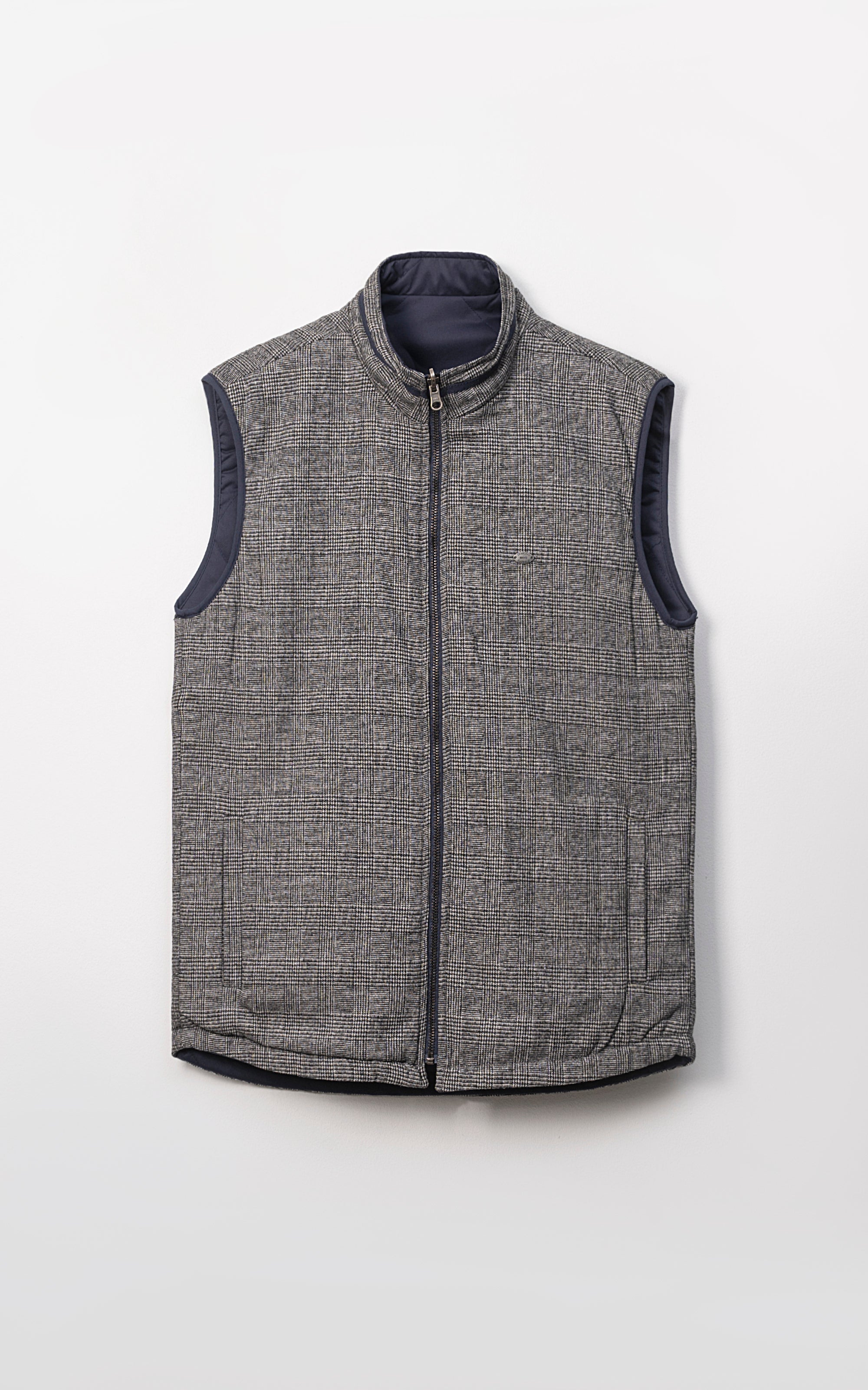 WOOL QUILTED SLEEVELESS REVERSIBLE JACKET BLACK GREY