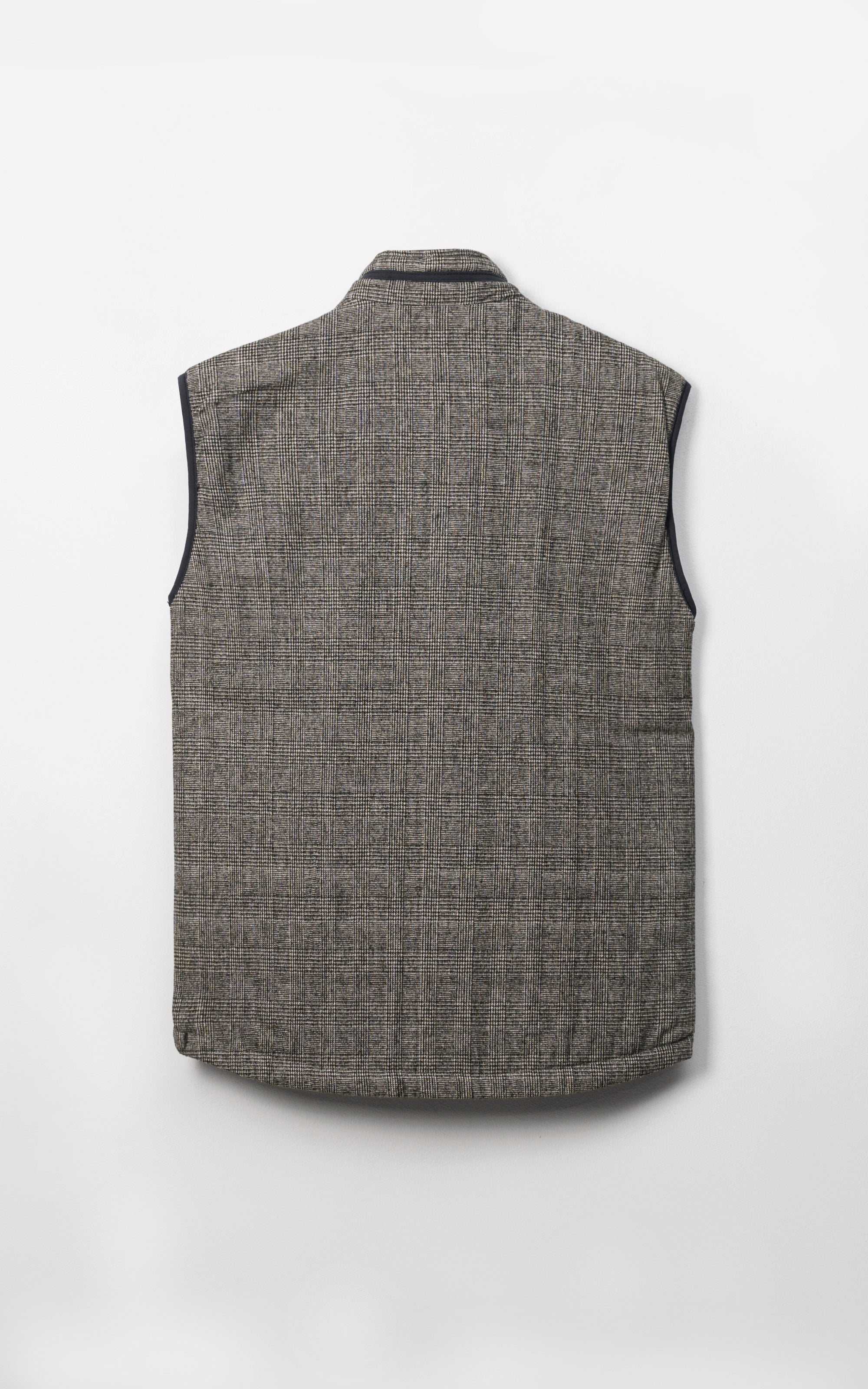 WOOL QUILTED SLEEVELESS REVERSIBLE JACKET GREY CHECK