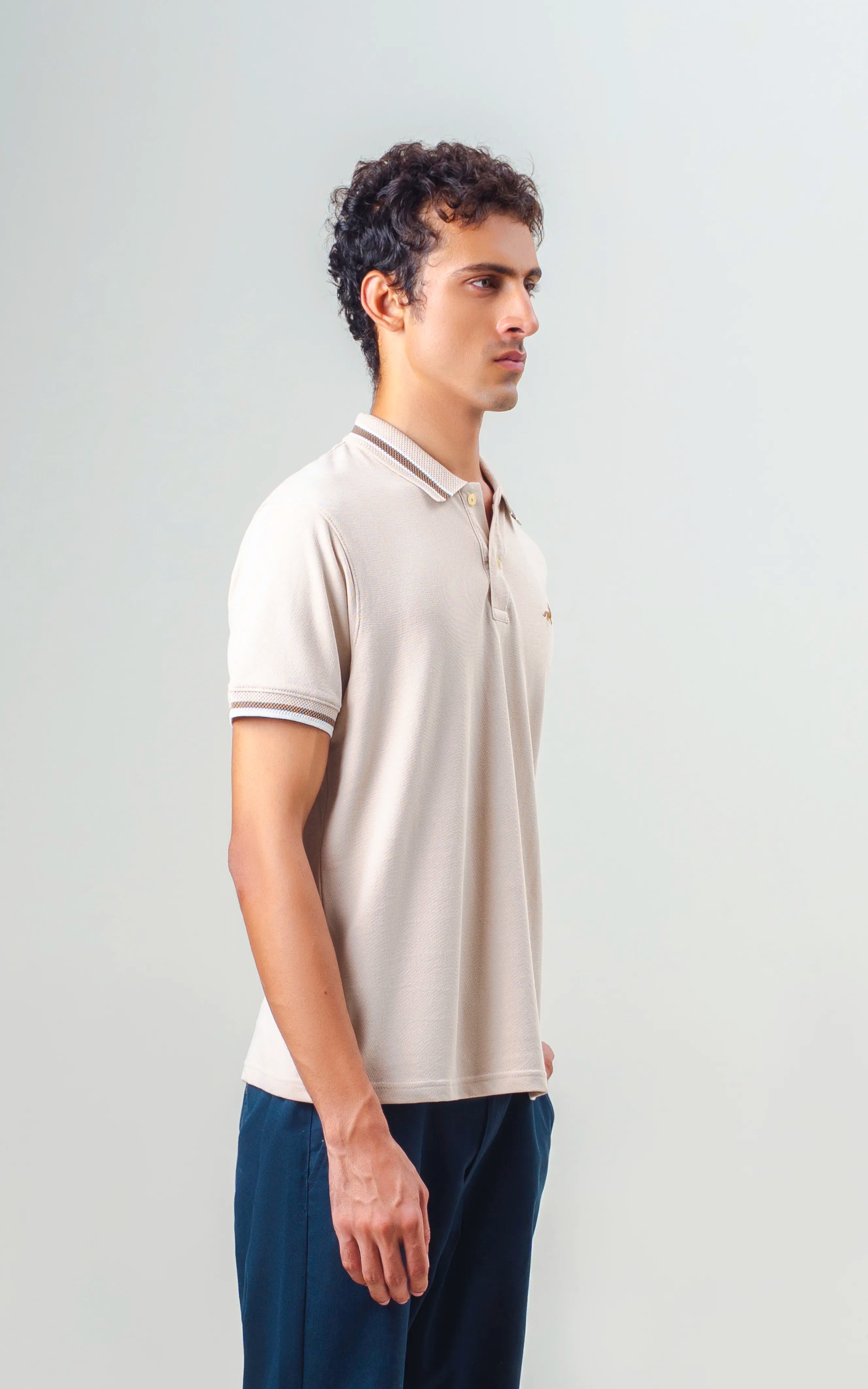 JACQUARD TIPPING COLLAR POLO BEIGE