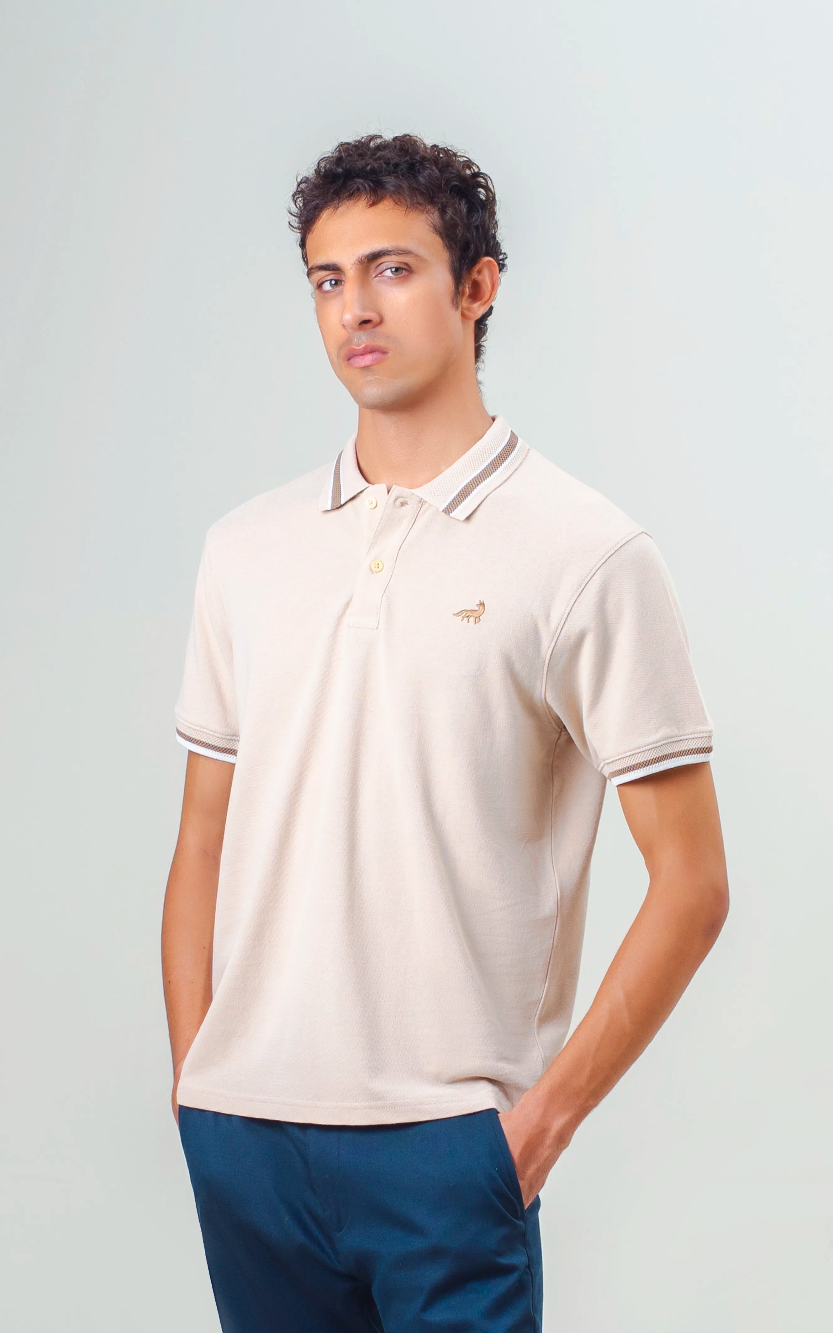 JACQUARD TIPPING COLLAR POLO BEIGE