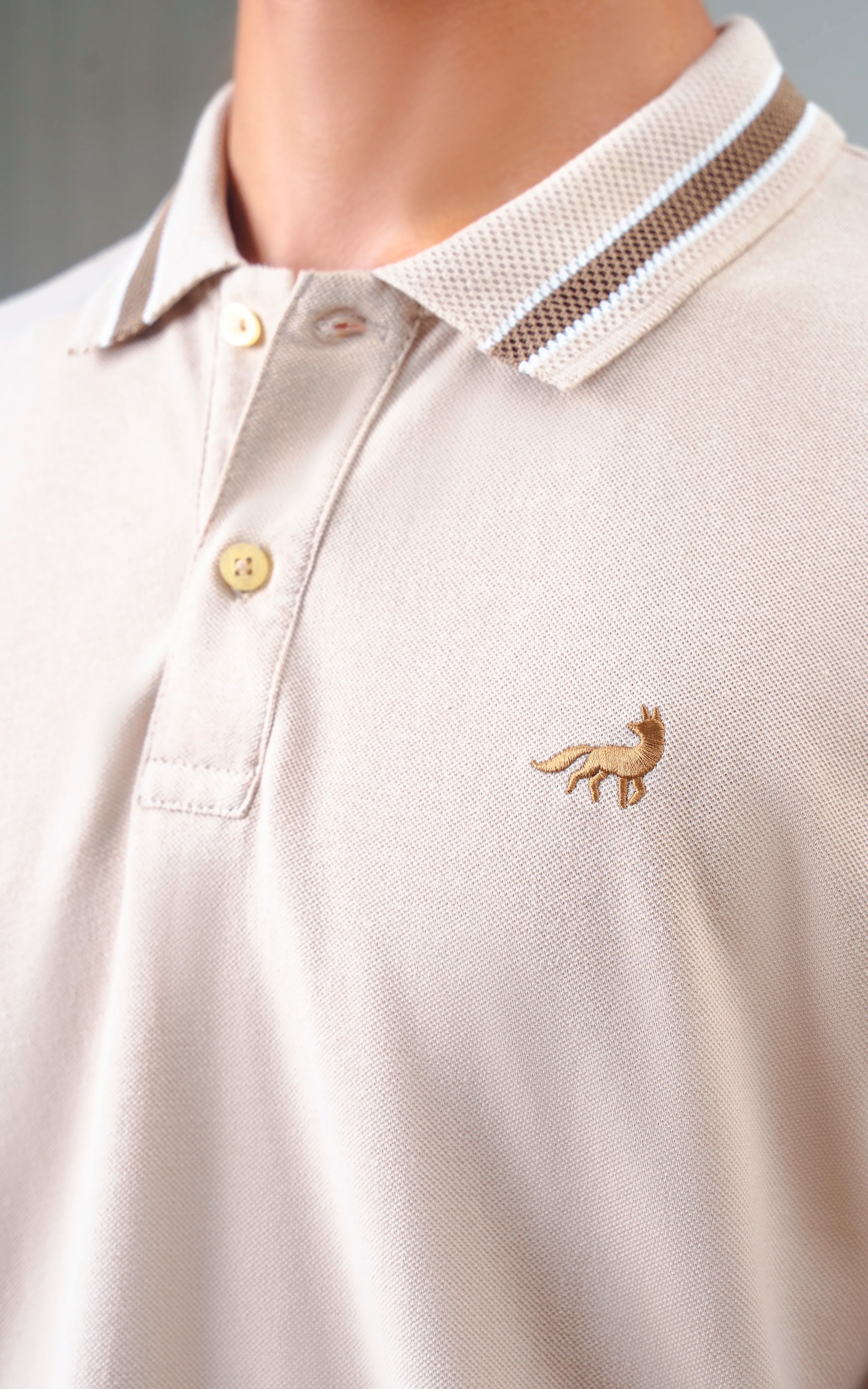 JACQUARD TIPPING COLLAR POLO BEIGE