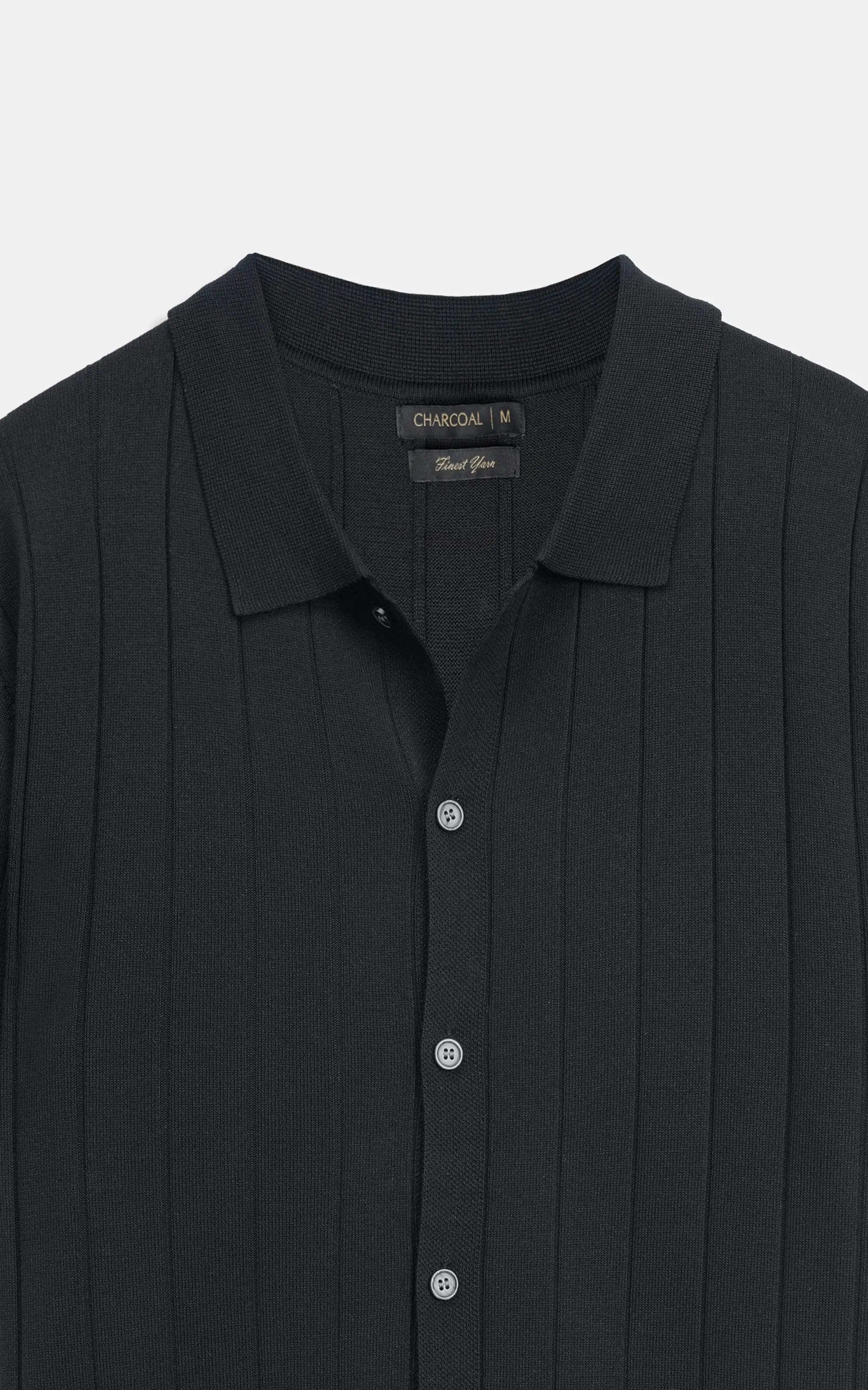HALF SLEEVE CABLE KNIT CASUAL SHIRT  BLACK