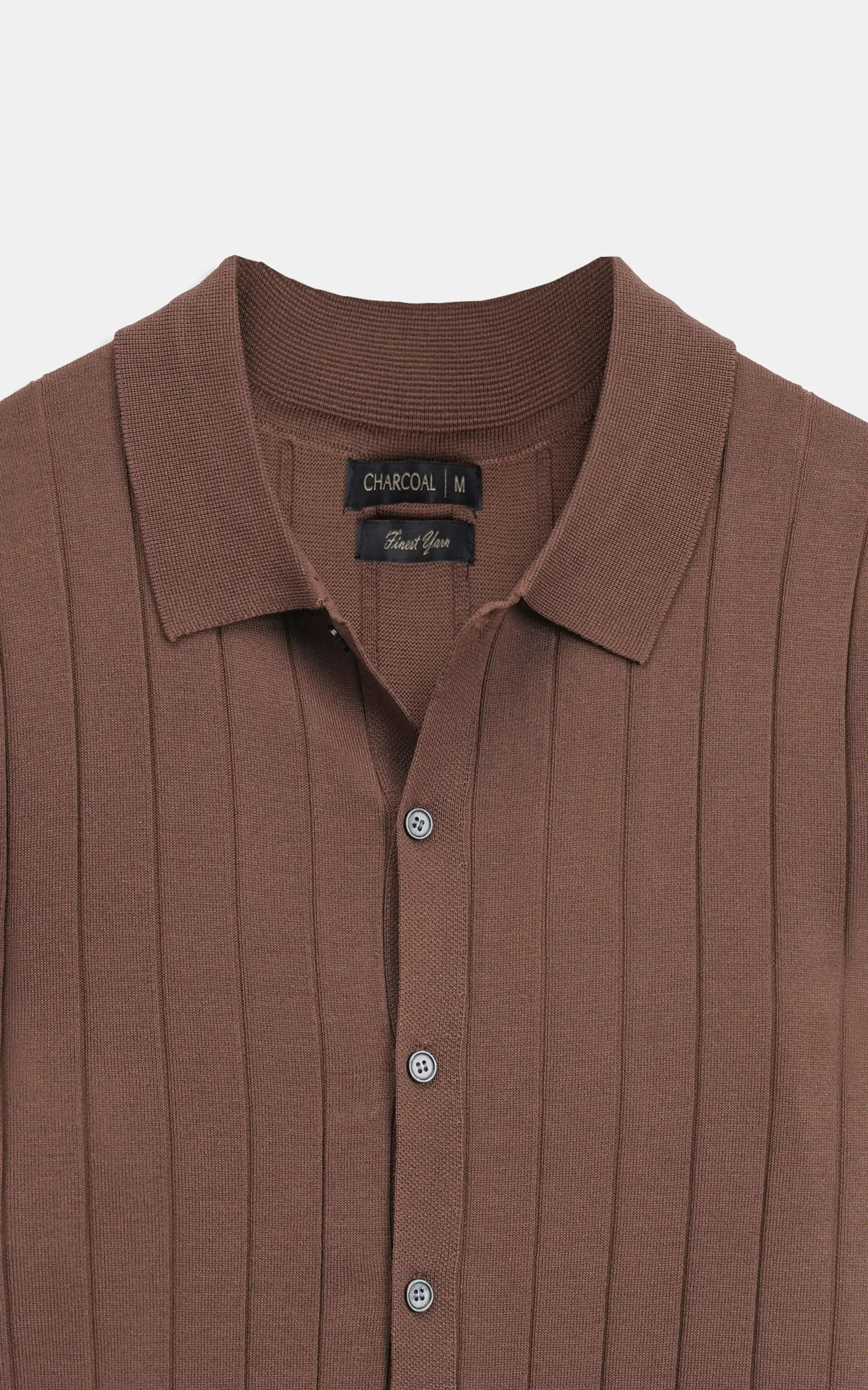 HALF SLEEVE CABLE KNIT CASUAL SHIRT BROWN
