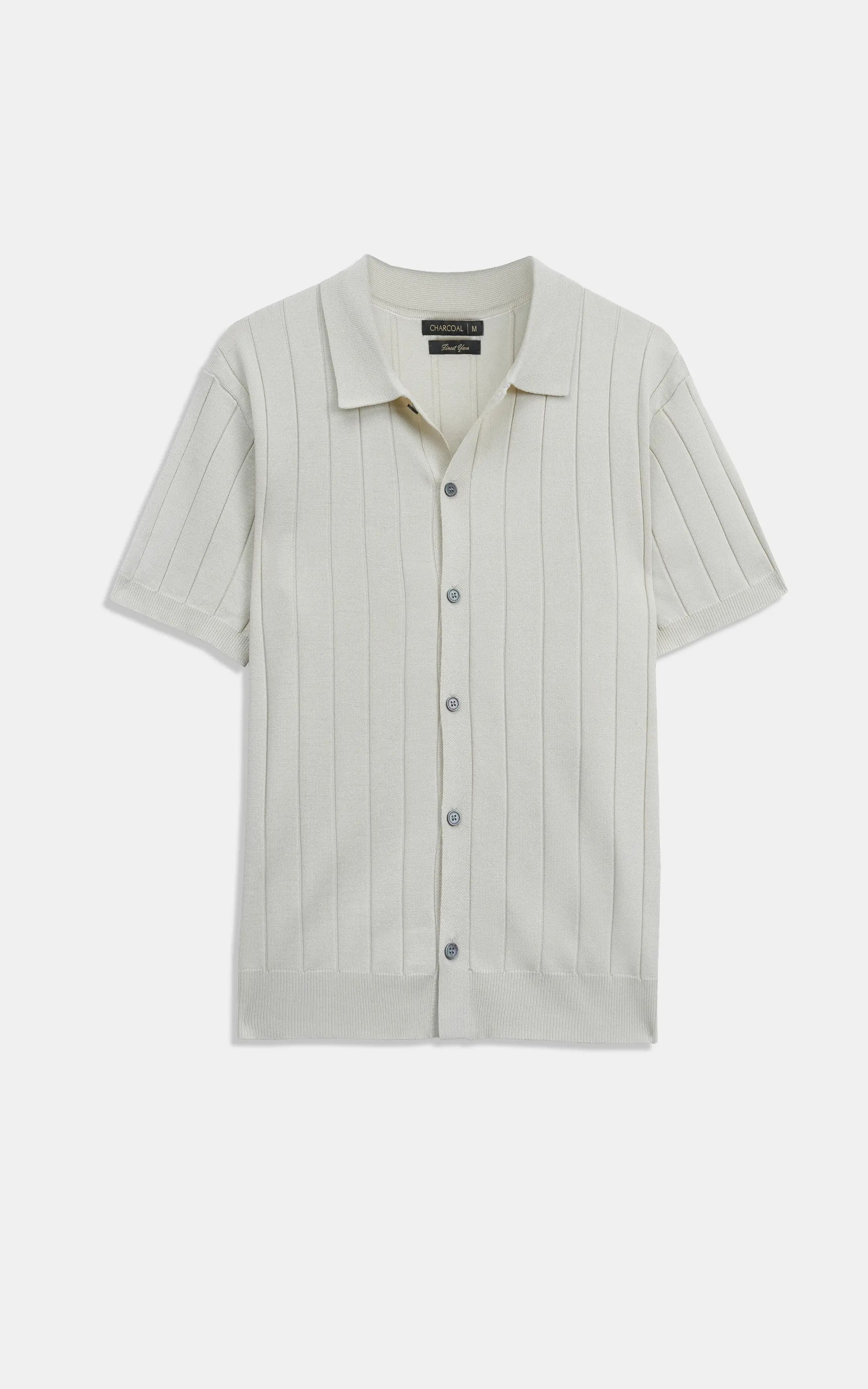 HALF SLEEVE CABLE KNIT CASUAL SHIRT  BEIGE