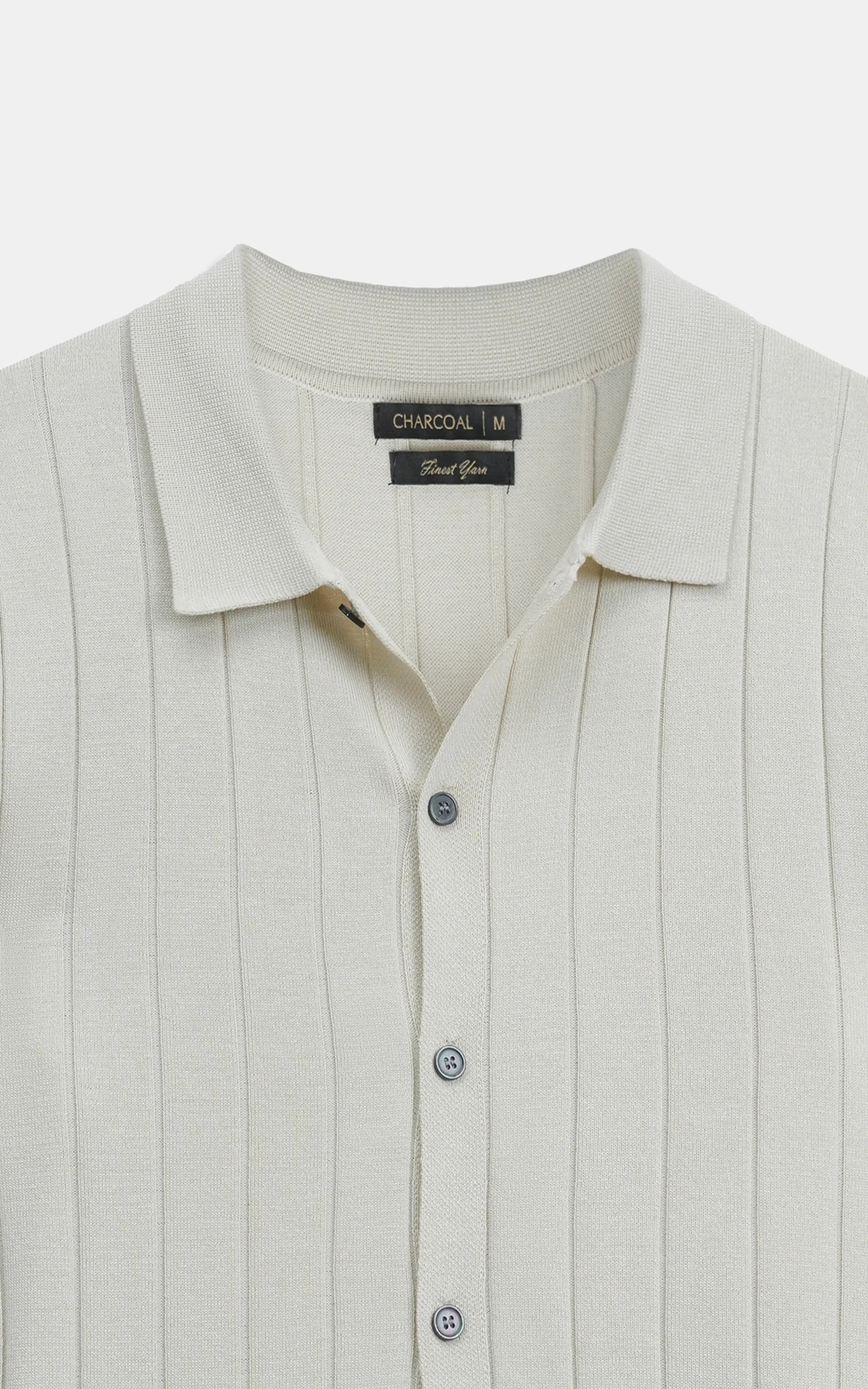 HALF SLEEVE CABLE KNIT CASUAL SHIRT  BEIGE