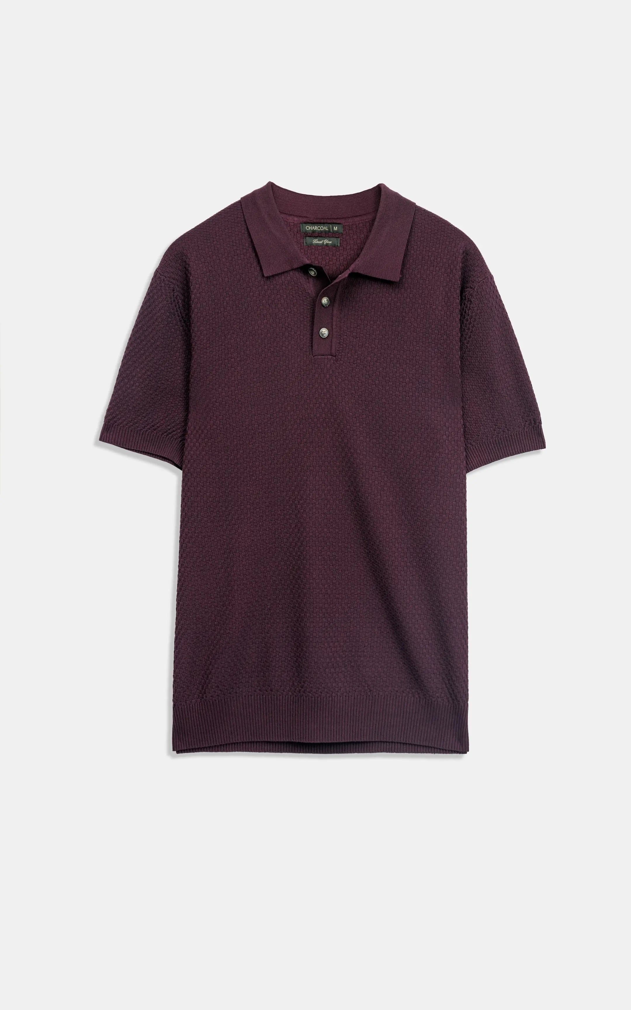 SWEATER KNIT SELF TEXTURED POLO BURGUNDY