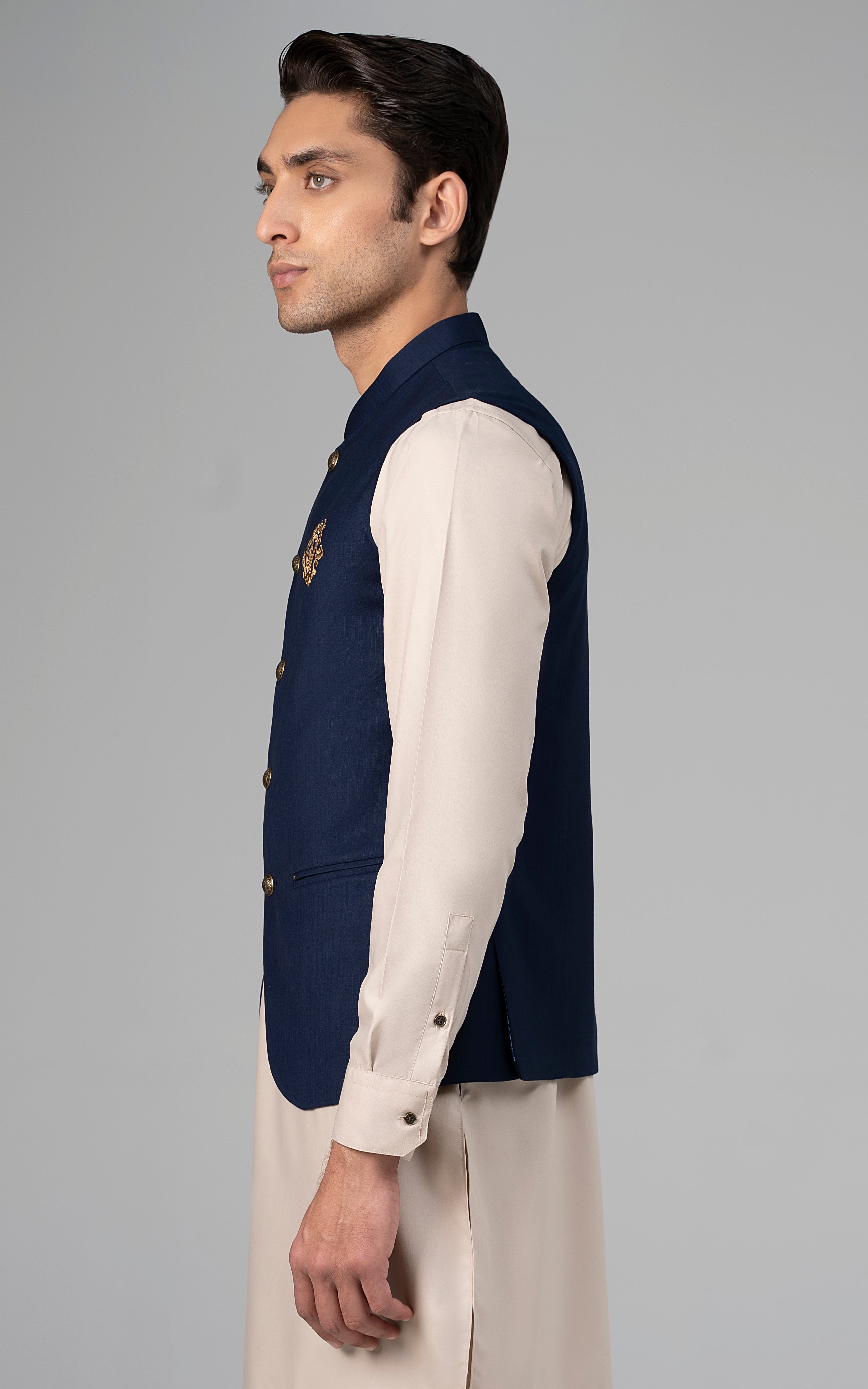 TROPICAL LOGO EMBROIDERED WAISTCOAT -SIGATURE COLLECTION NAVY
