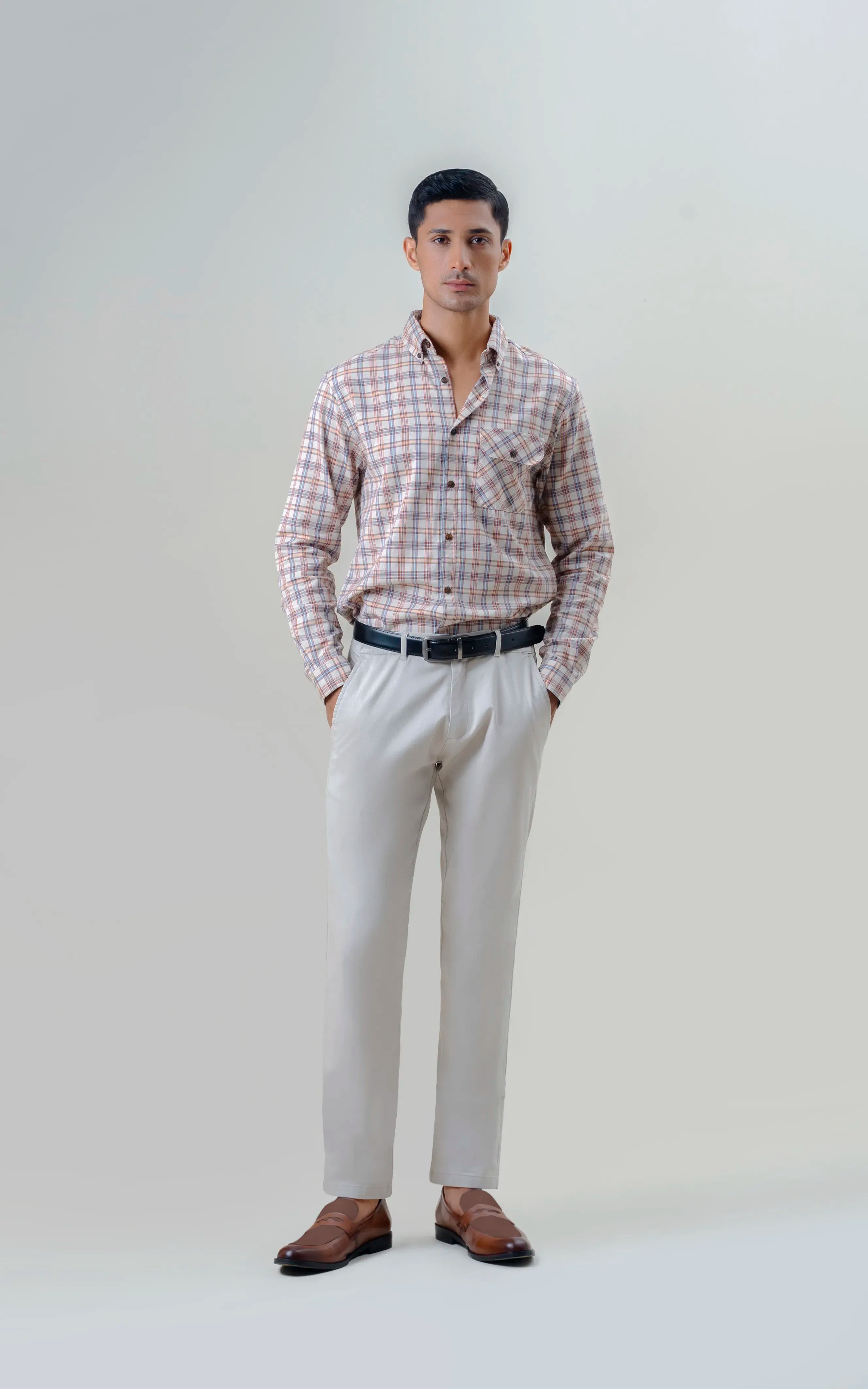DOBBY SMART FIT CASUAL PANT BEIGE