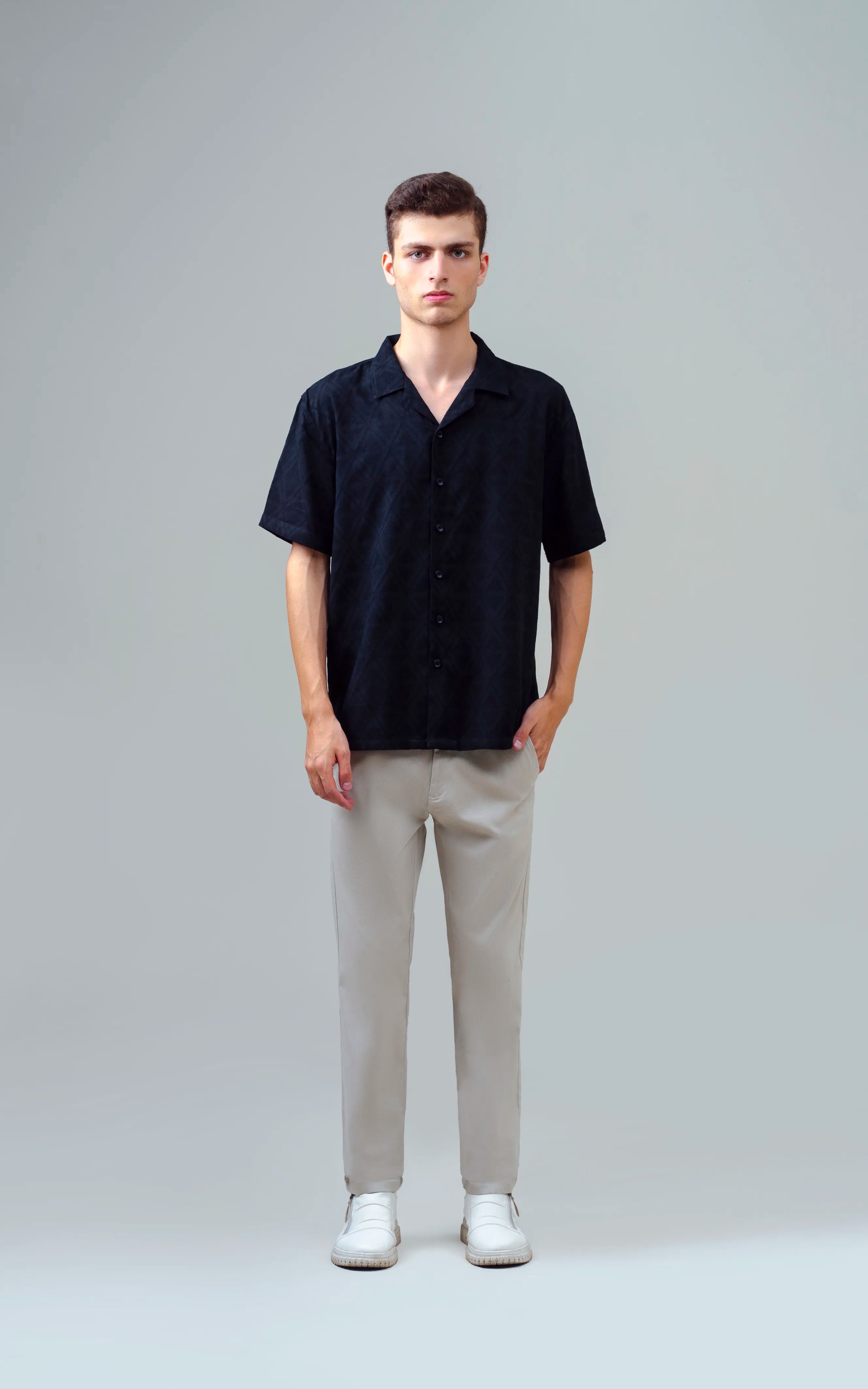 CUBAN COLLAR SHORT SLEEVES SHIRT BLACK