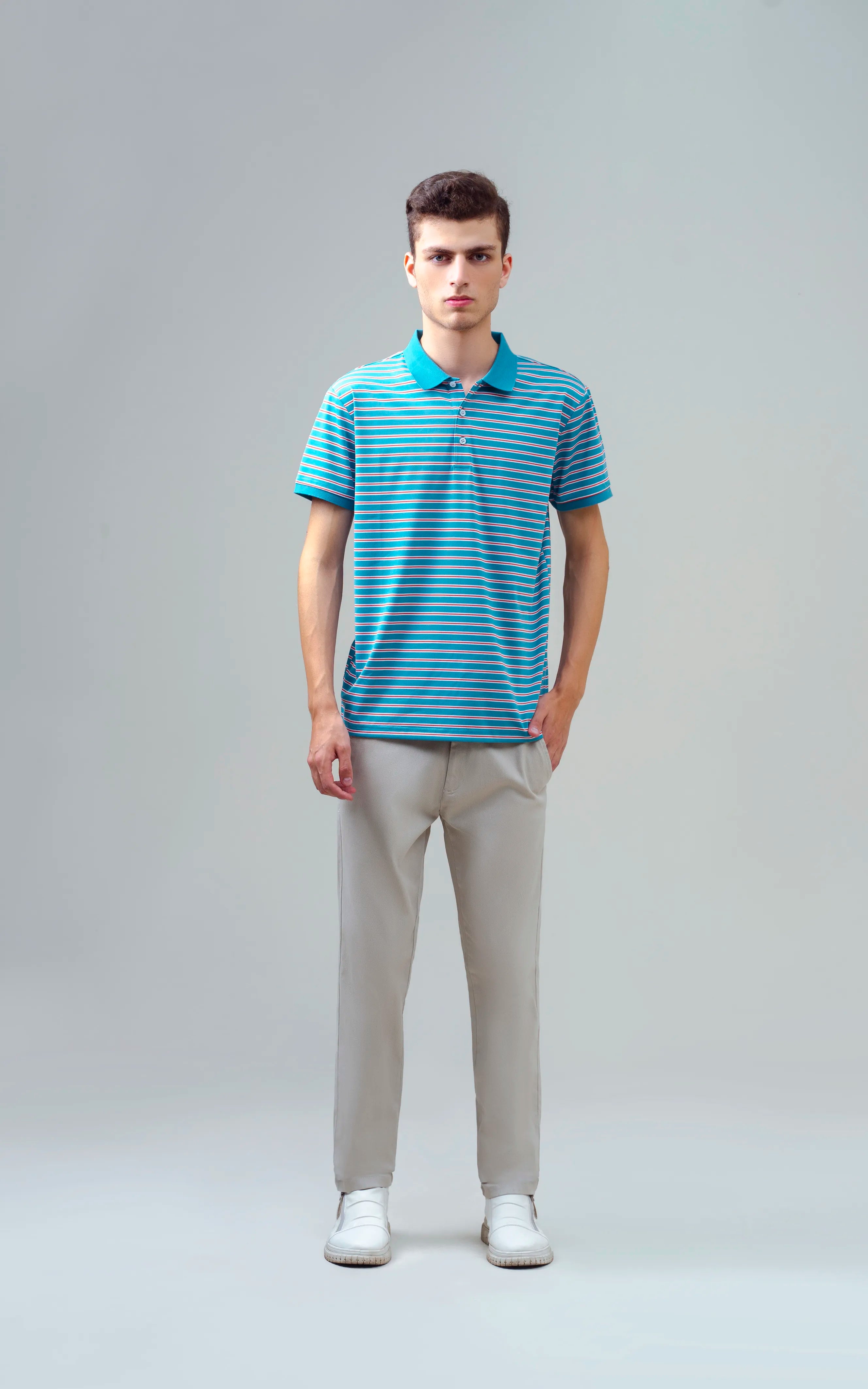EXECUTIVE STRIPED POLO LIGHT AQUA BLUE