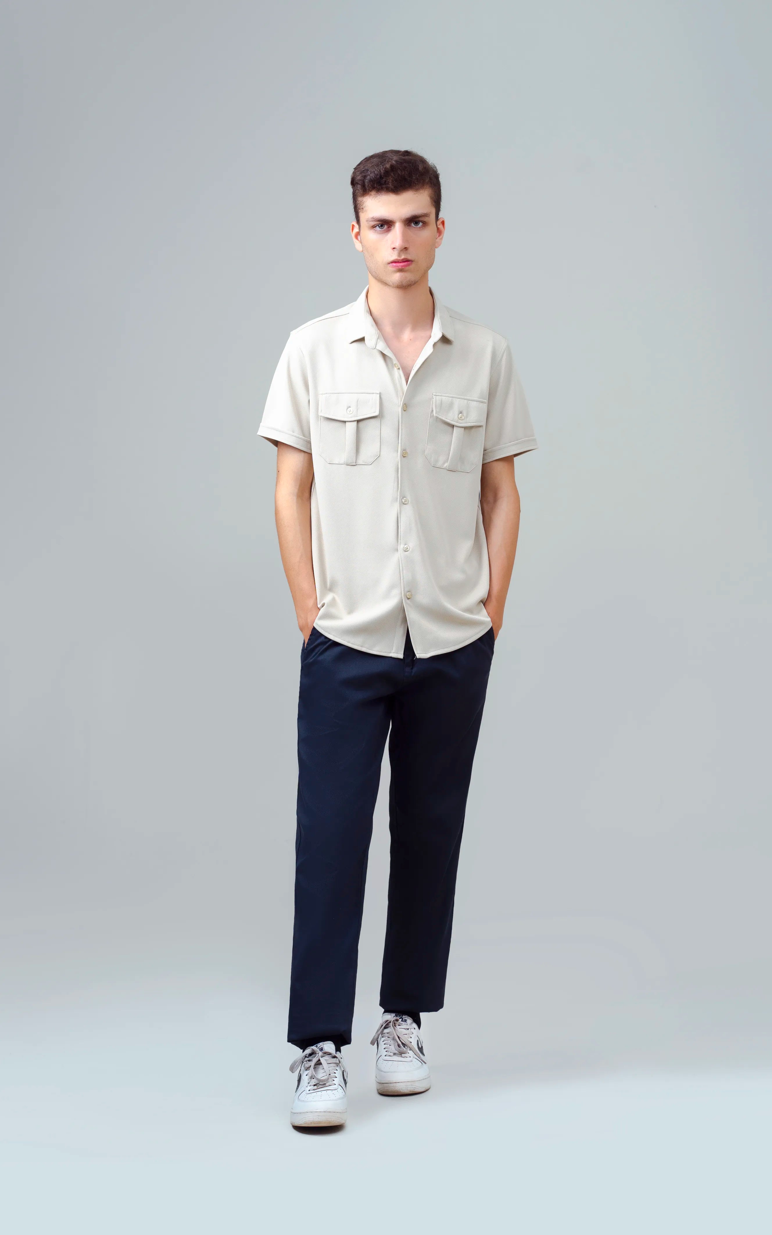 SMART FIT KNIT CASUAL SHIRT LIGHT KHAKI