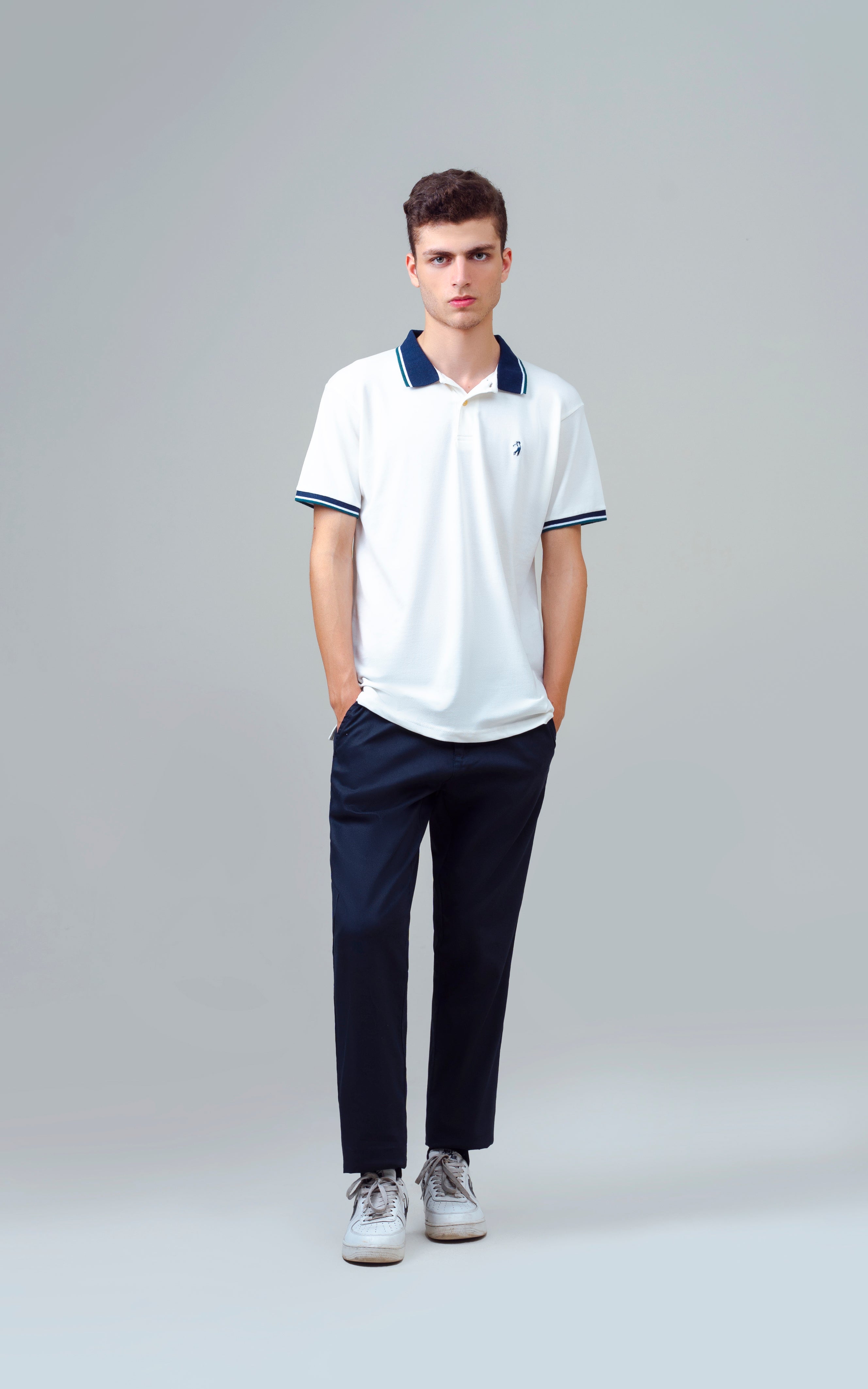 CONTRAST TIPPING COLLAR POLO SHIRT OFF WHITE