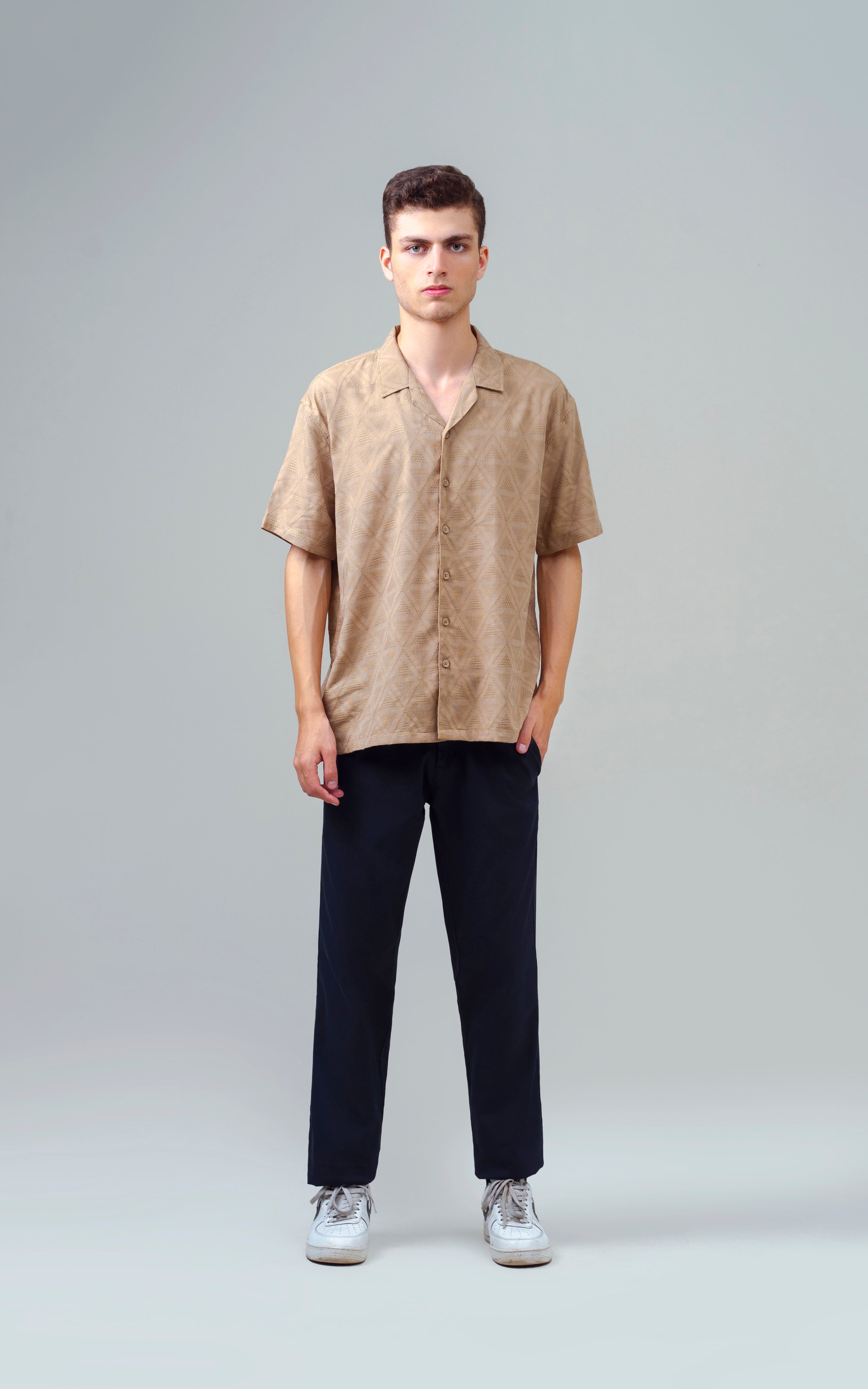 CUBAN COLLAR SHORT SLEEVES SHIRT KHAKI