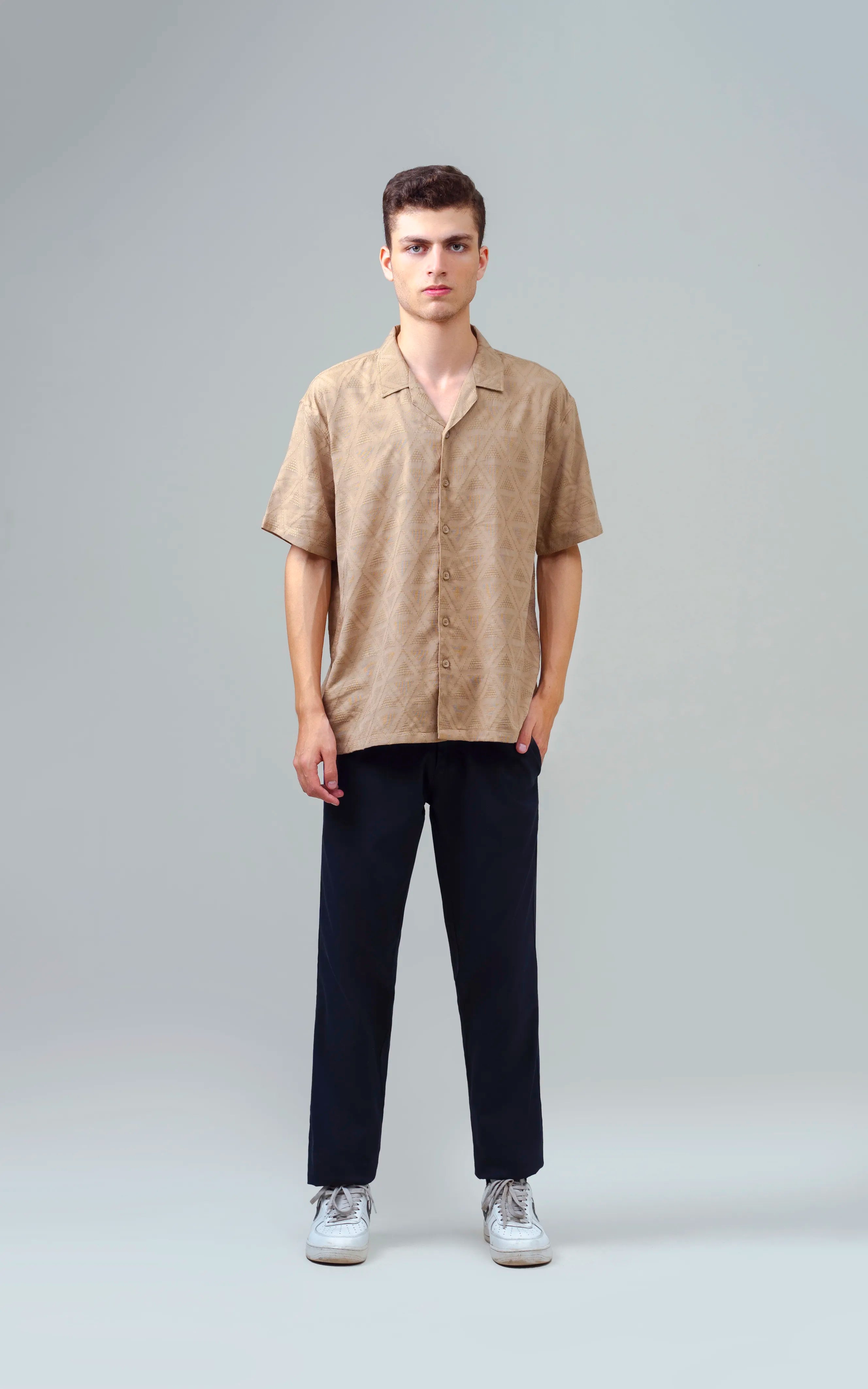 CUBAN COLLAR SHORT SLEEVES SHIRT KHAKI