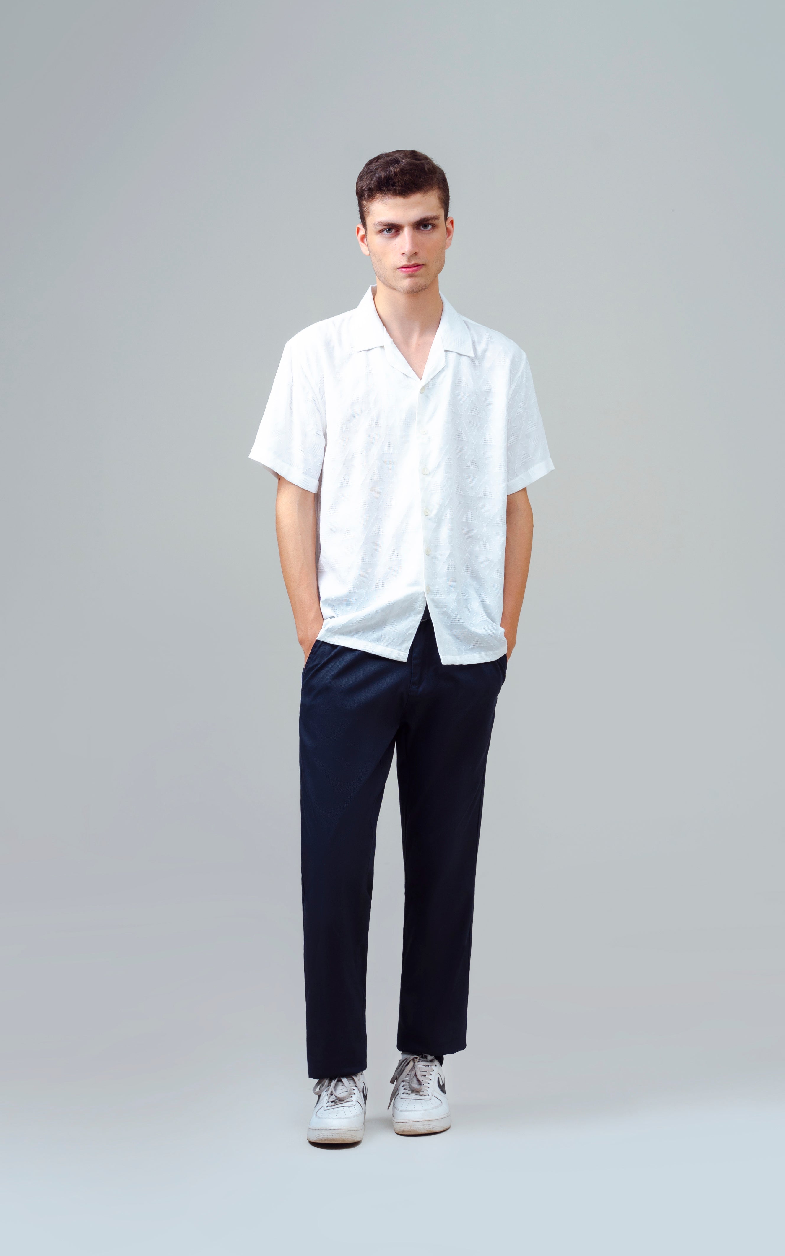 CUBAN COLLAR SHORT SLEEVES SHIRT WHITE