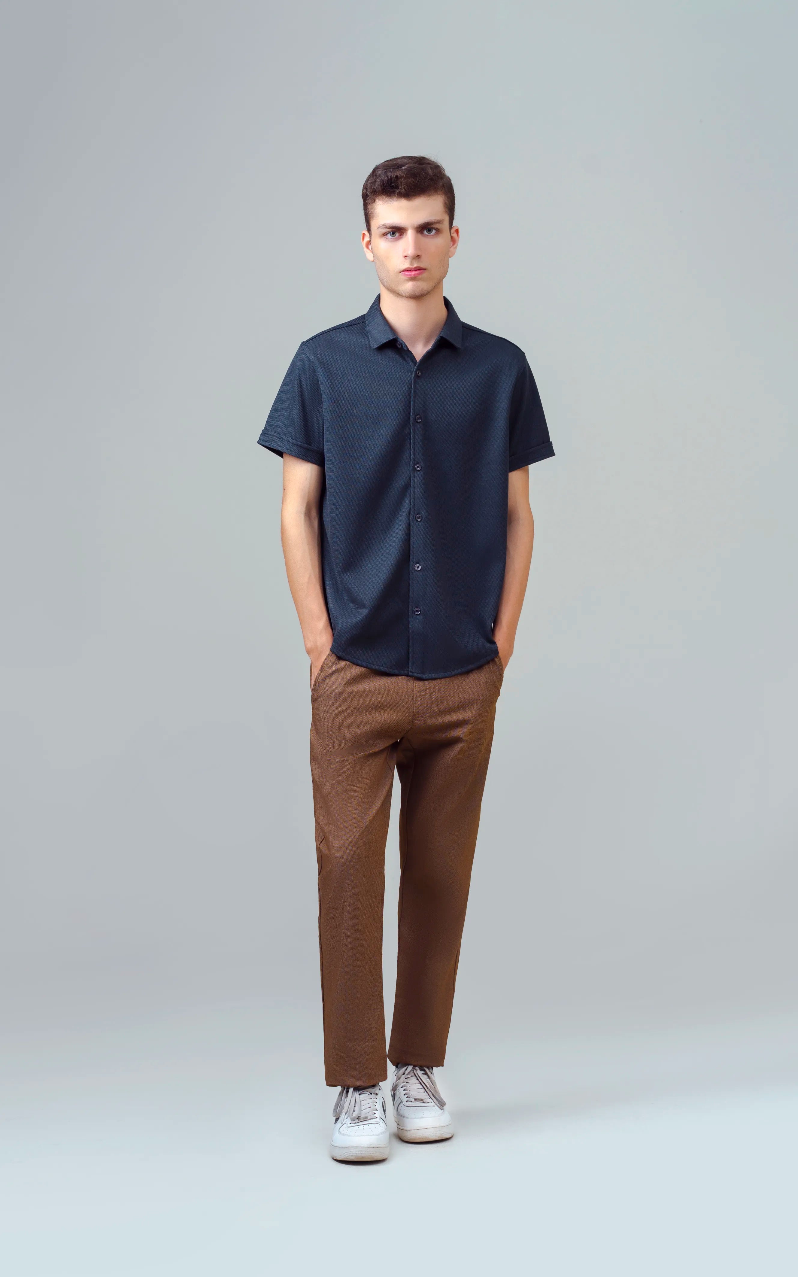 SMART FIT KNIT CASUAL SHIRT DARK GREY
