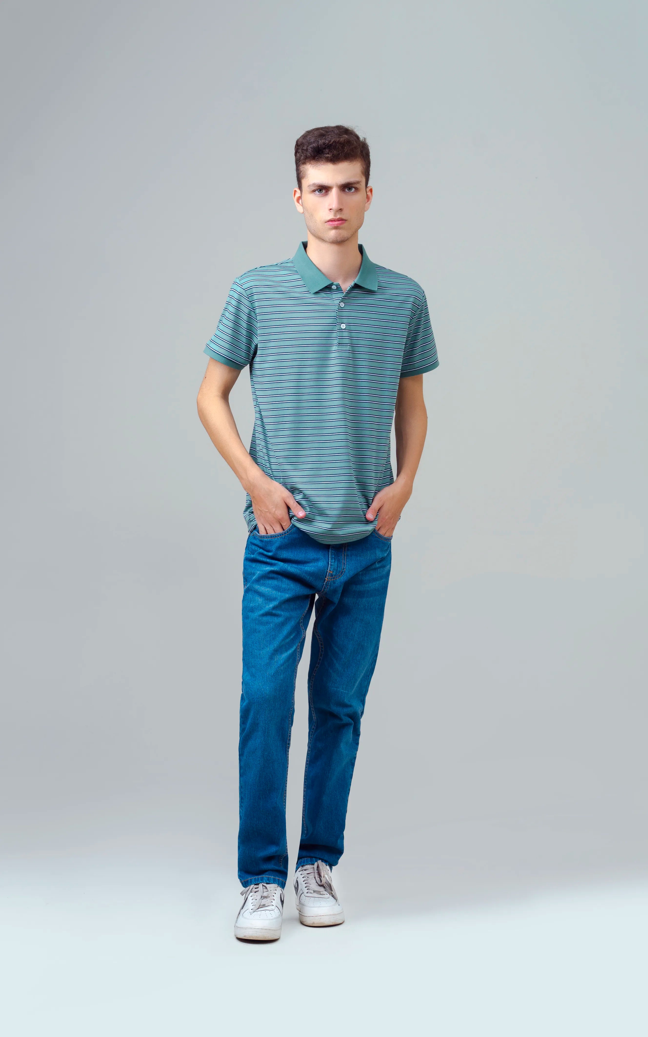 EXECUTIVE STRIPED POLO GREEN