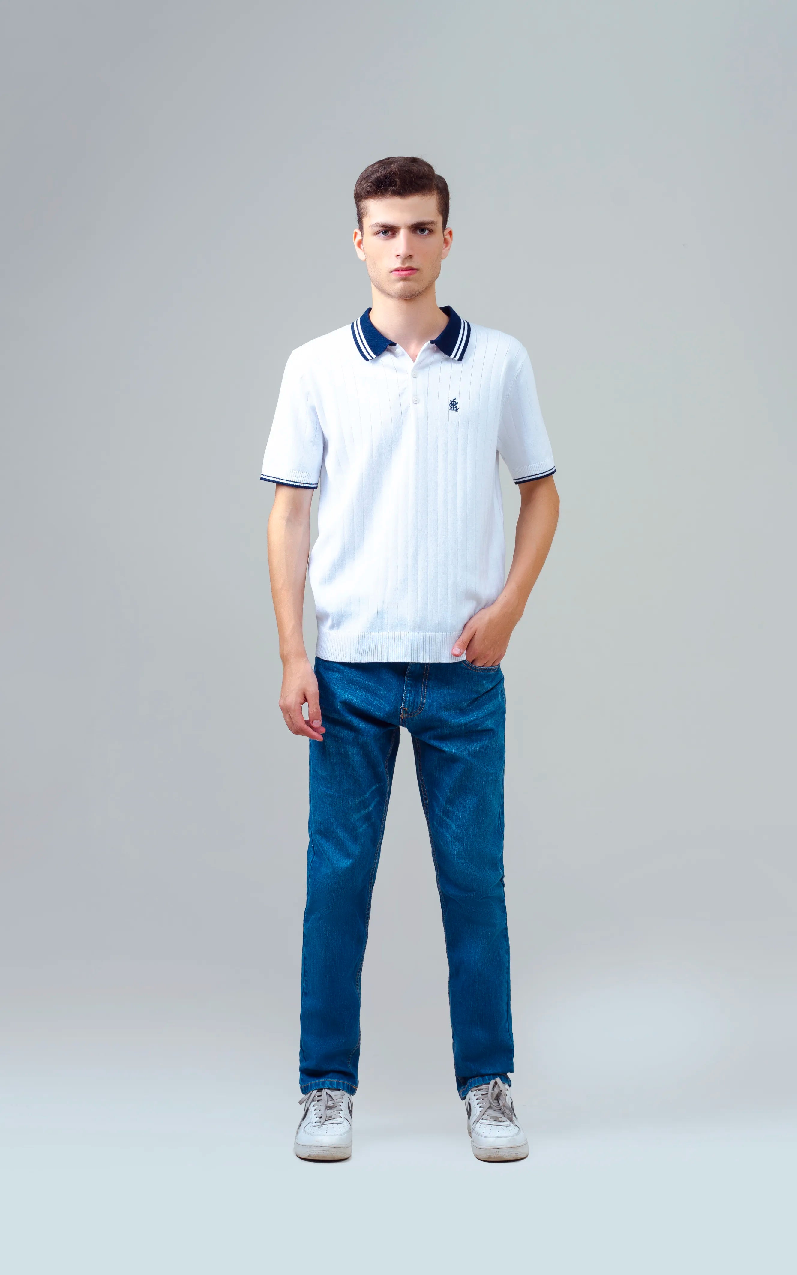 KNITTED TIPPING COLLAR POLO WHITE