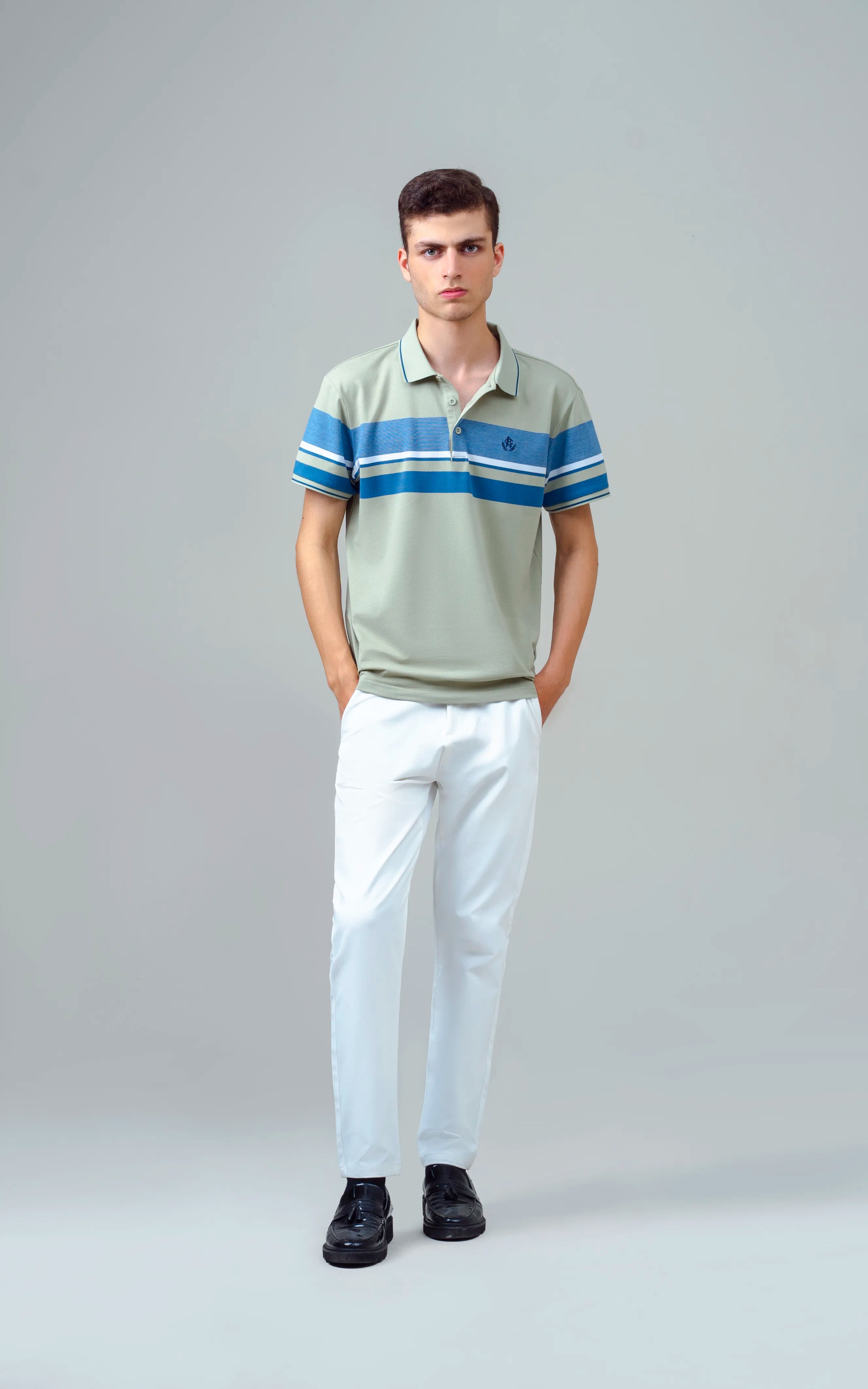 EXECUTIVE ENGINEERED STRIPE POLO LIGHT GREEN