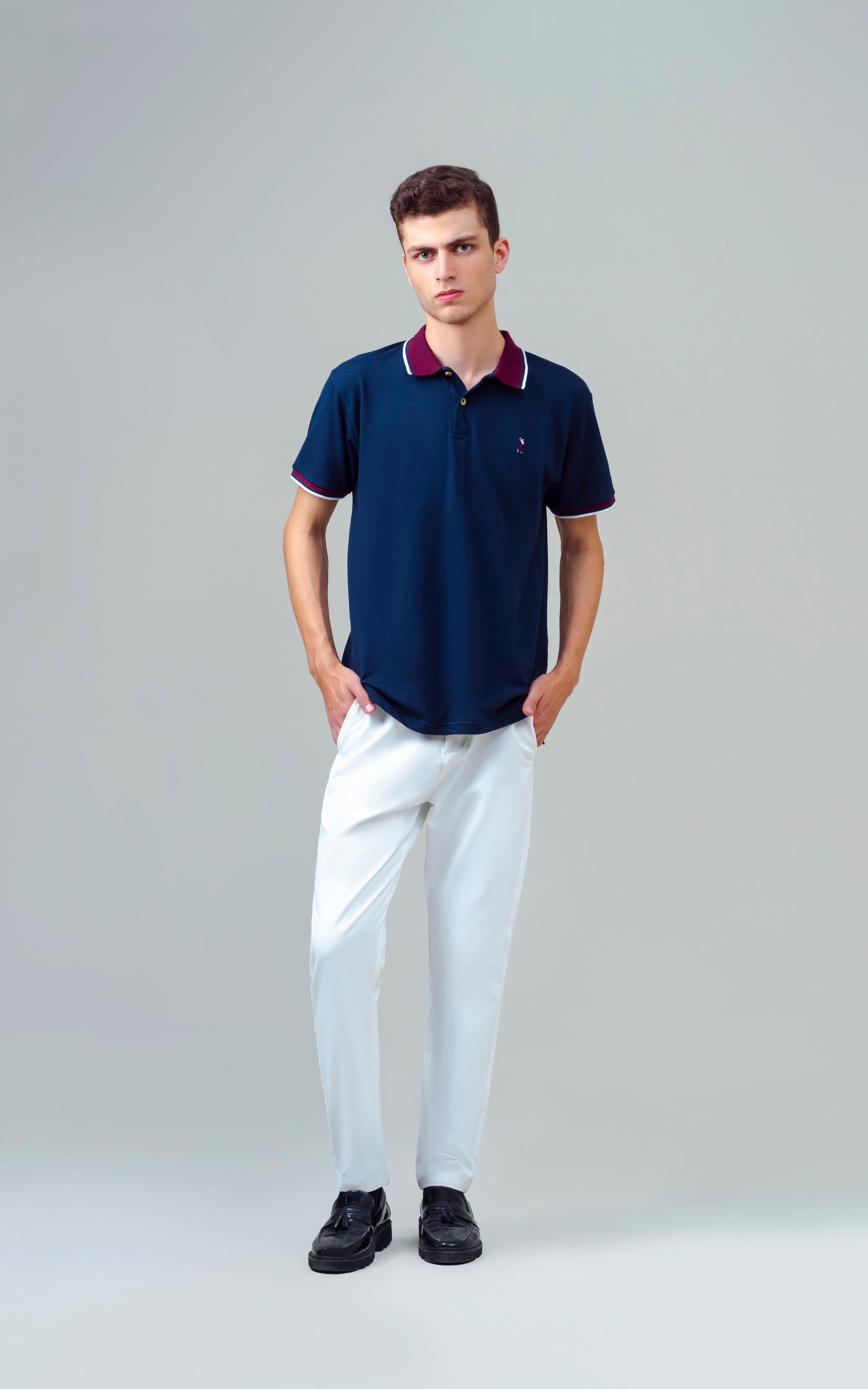 CONTRAST TIPPING COLLAR POLO SHIRT NAVY