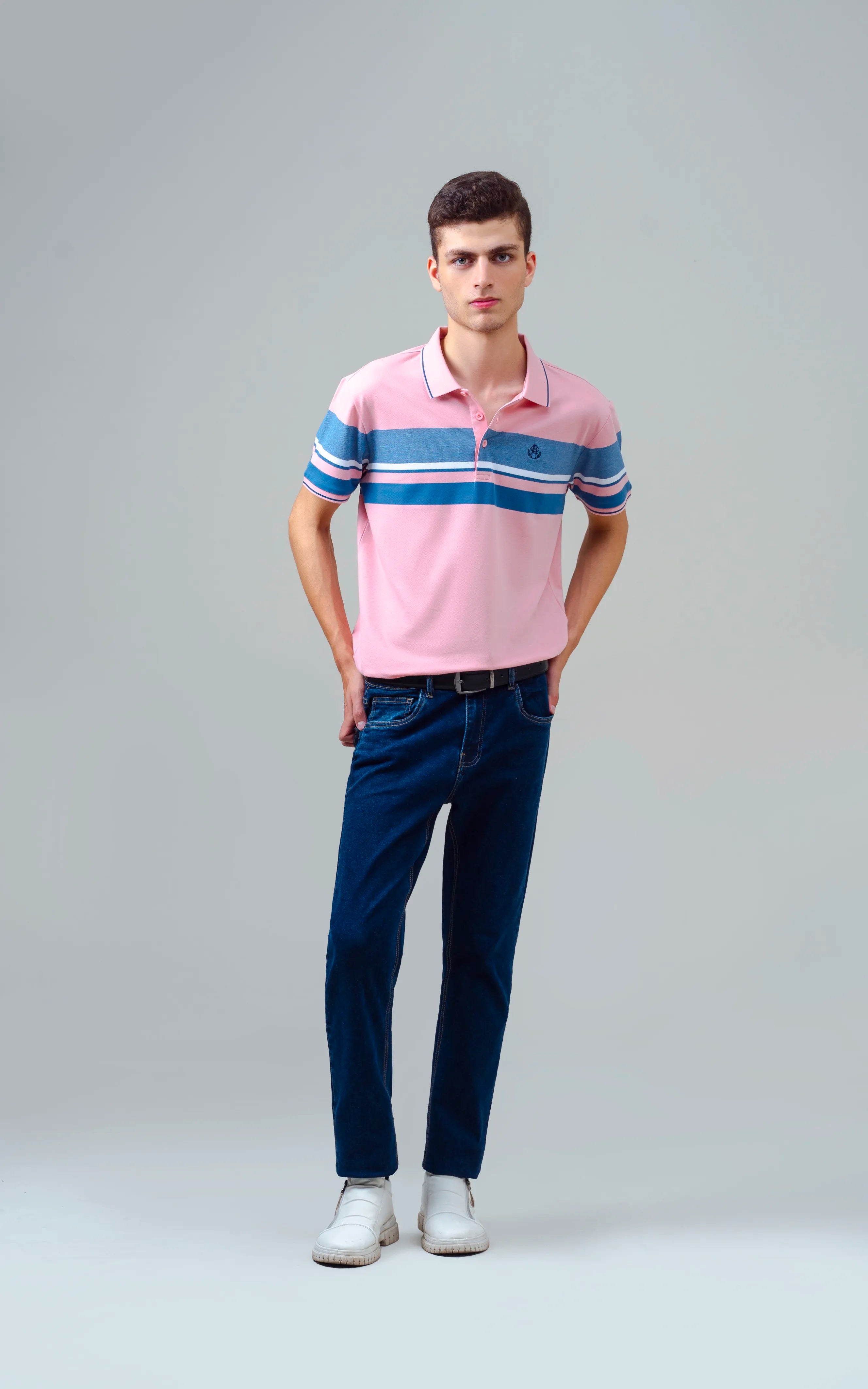 EXECUTIVE ENGINEERED STRIPE POLO TEA PINK