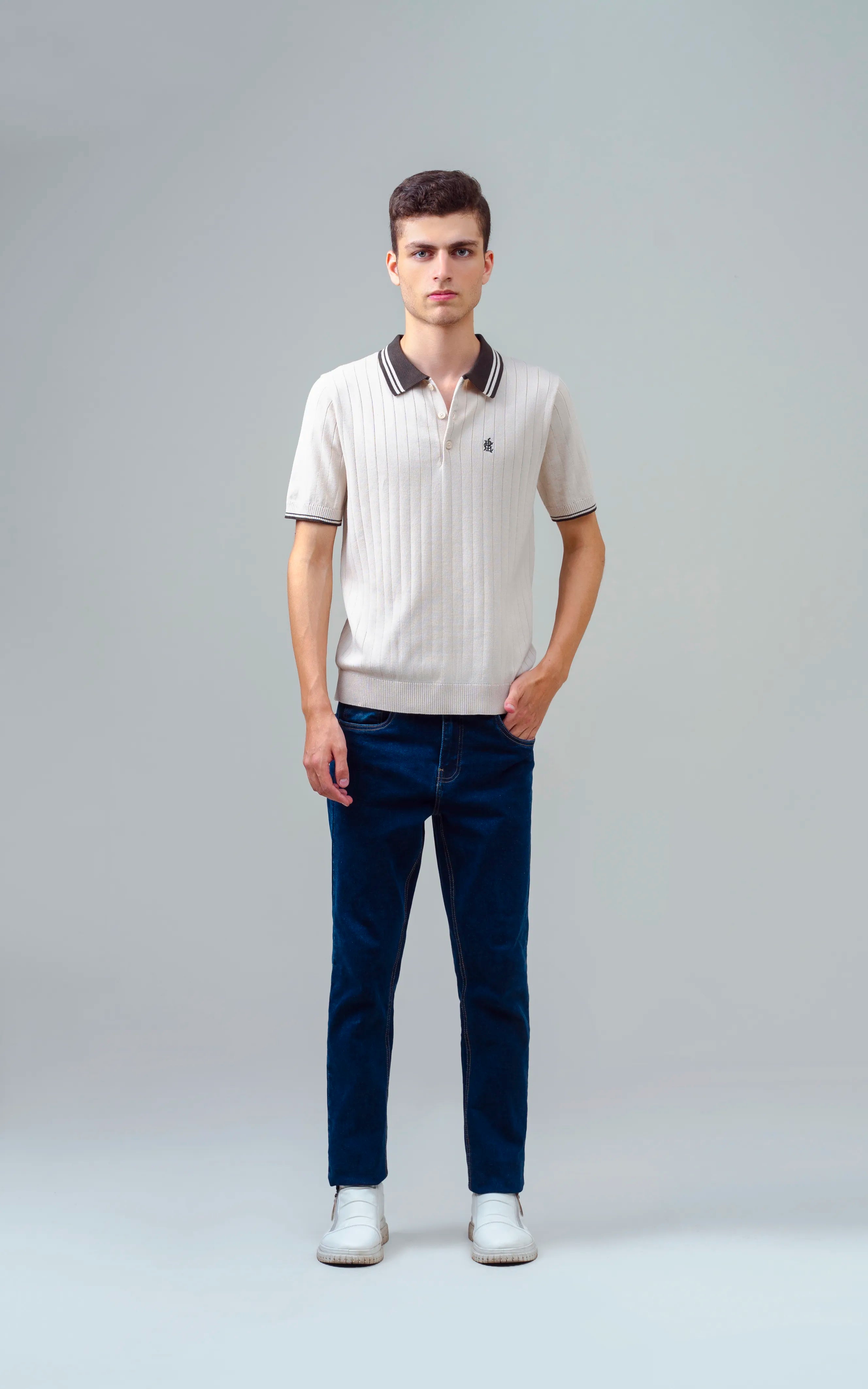 KNITTED TIPPING COLLAR POLO BEIGE