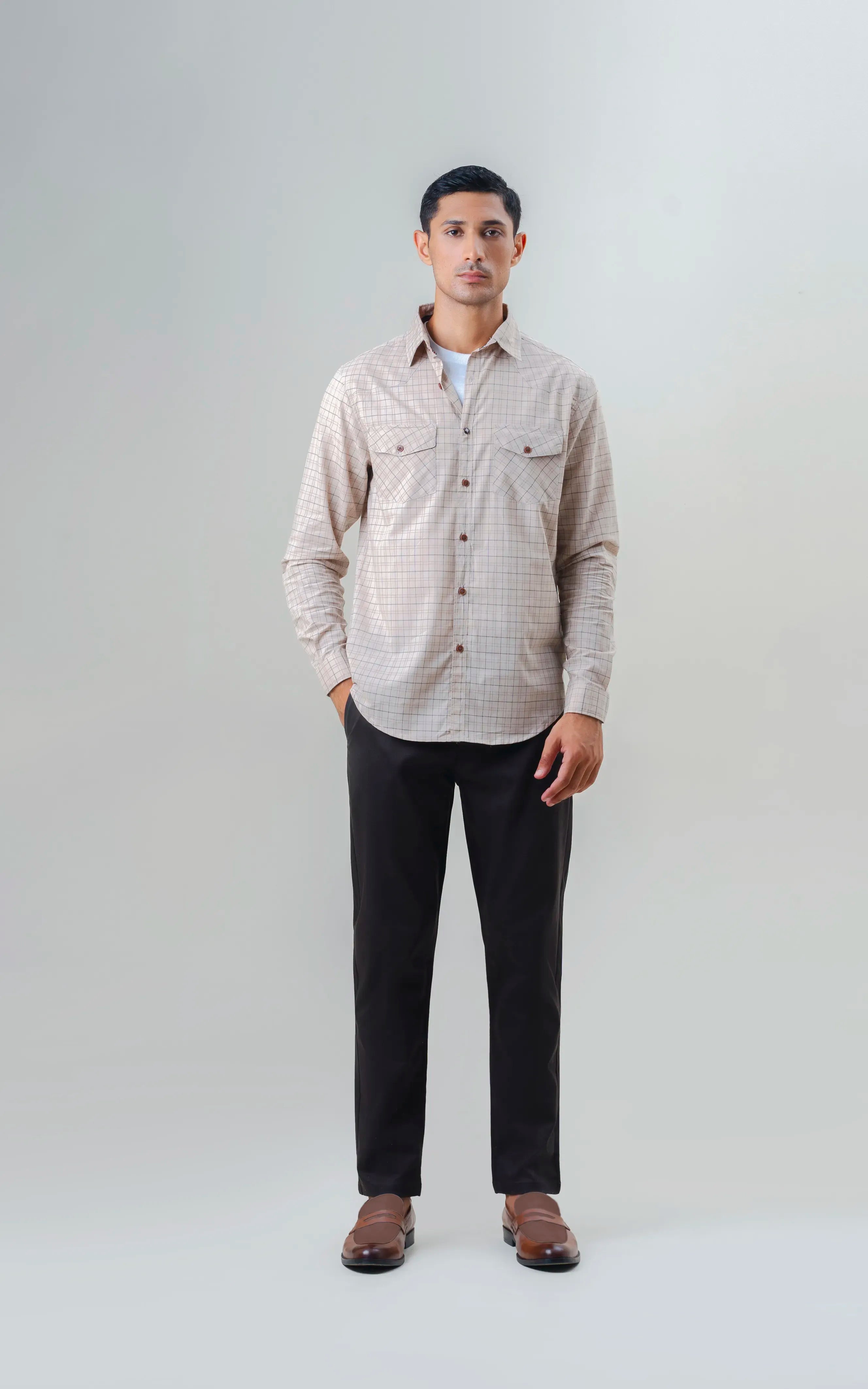SMART FIT CASUAL SHIRT KHAKI CHECK
