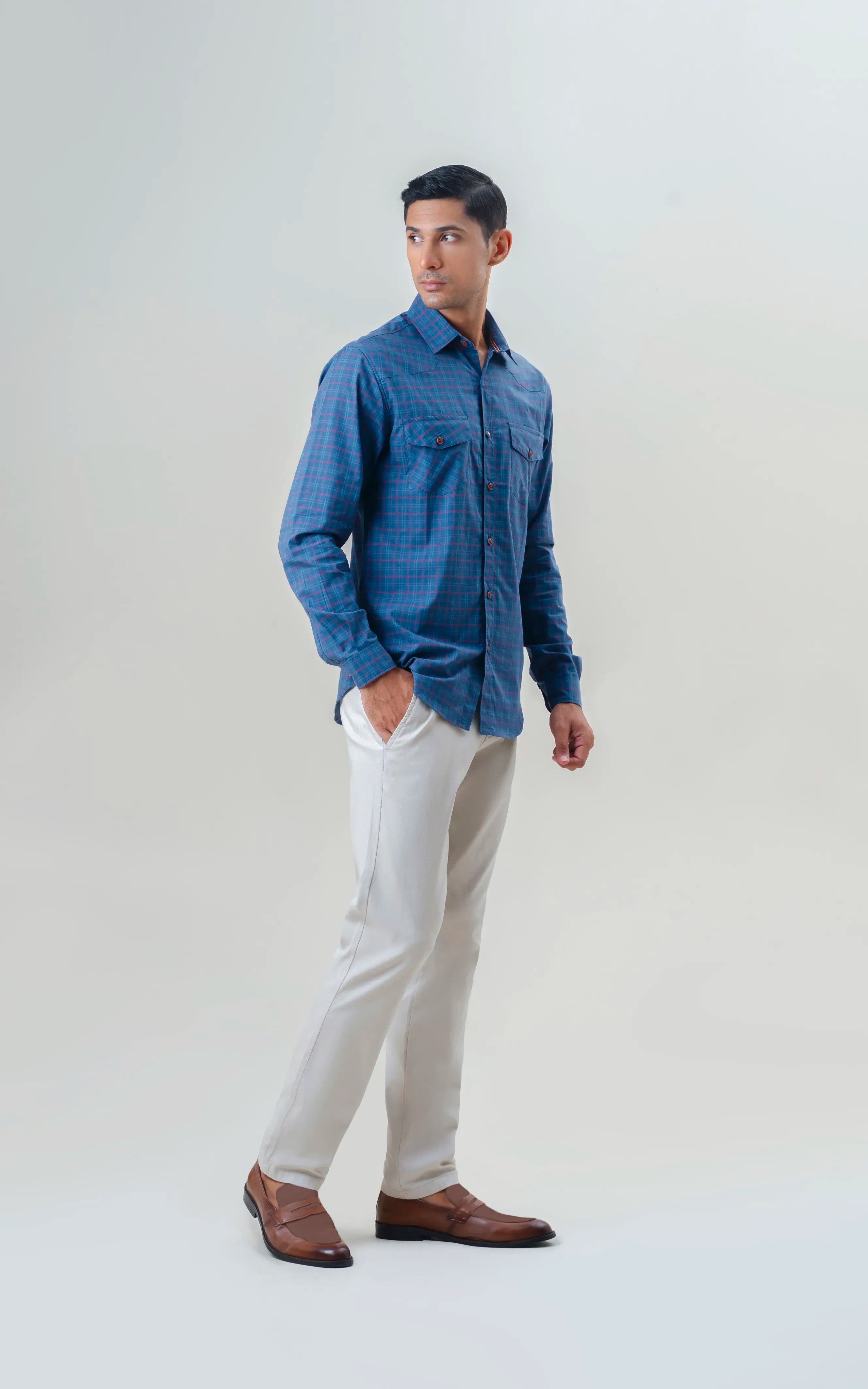 SMART FIT CASUAL SHIRT NAVY CHECK