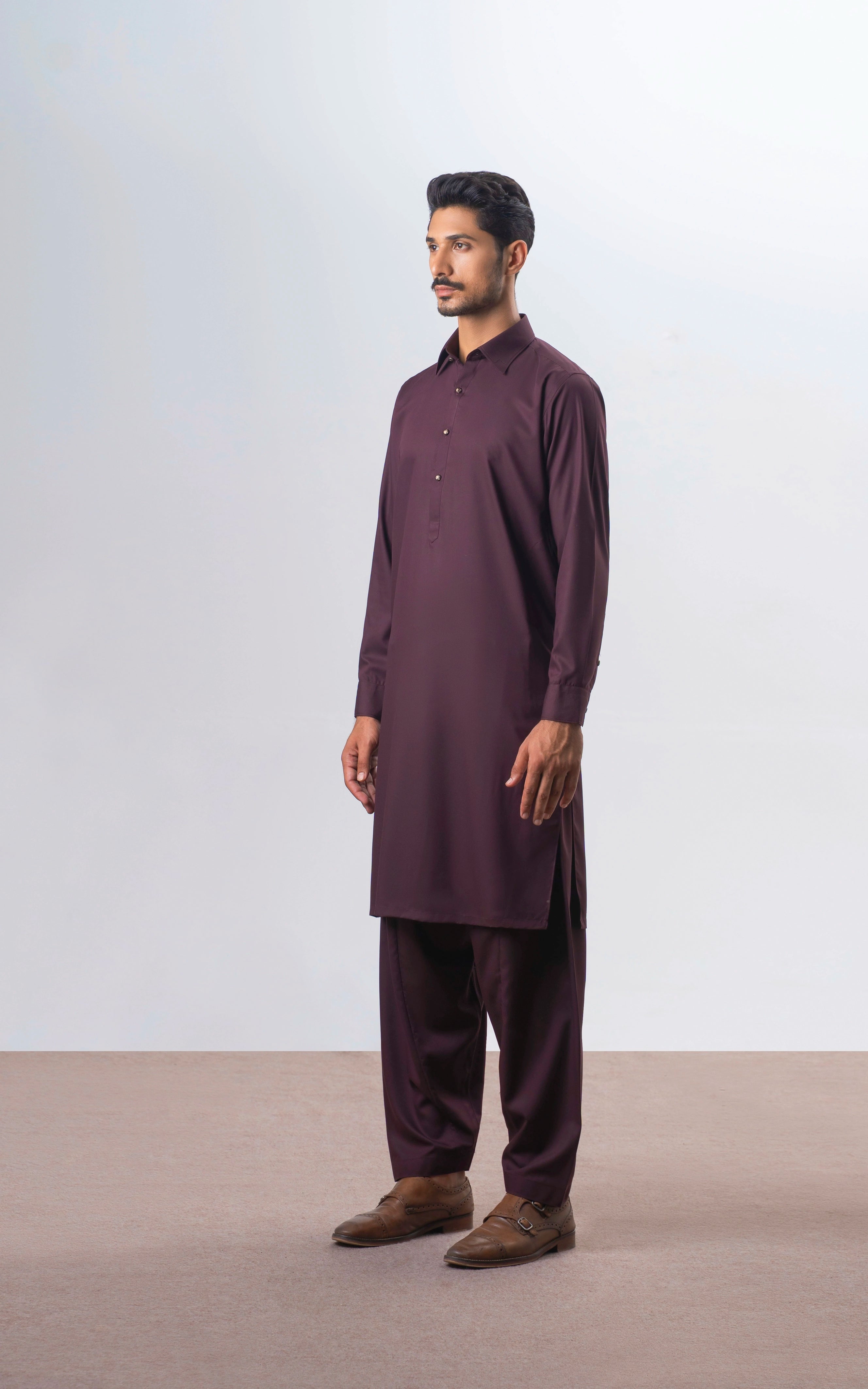 TEXTURED BLENDED KAMEEZ SHALWAR | SIGNATURE COLLECTION DULL MAROON