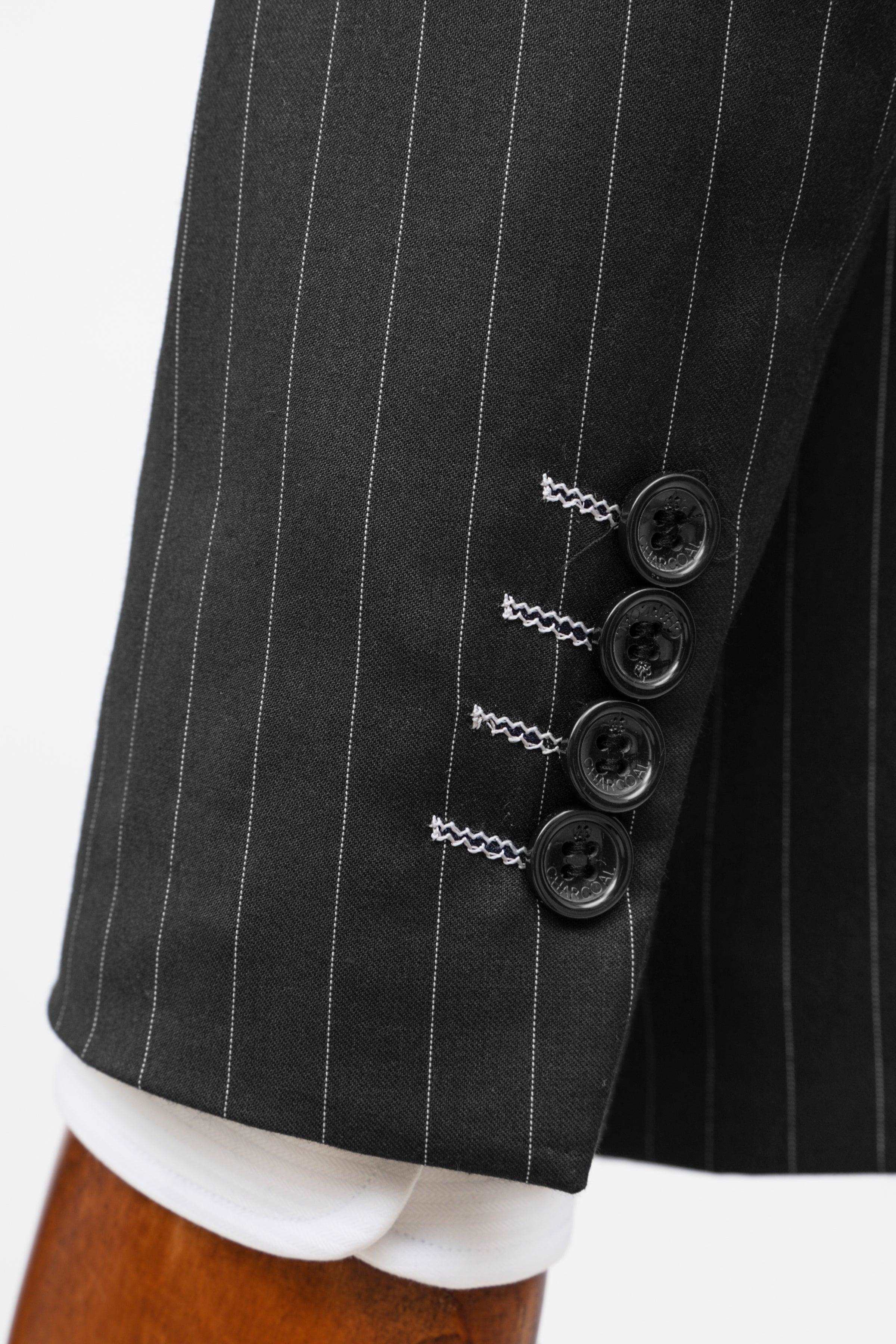 2 PIECE SUIT SLIM FIT DOUBLE BREAST BLACK at Charcoal Clothing