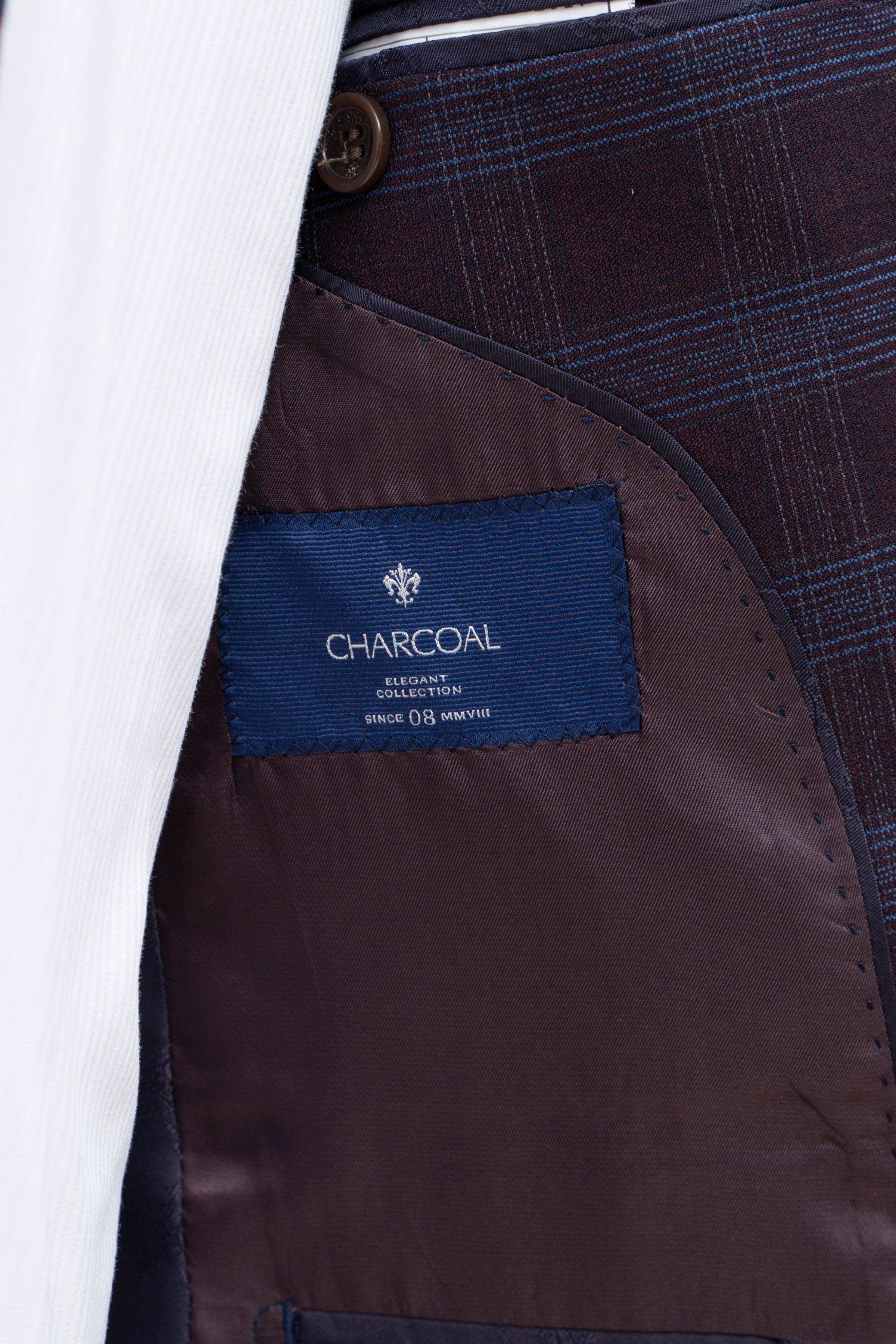 2 PIECE SUIT SLIM FIT MAROON CHECK at Charcoal Clothing