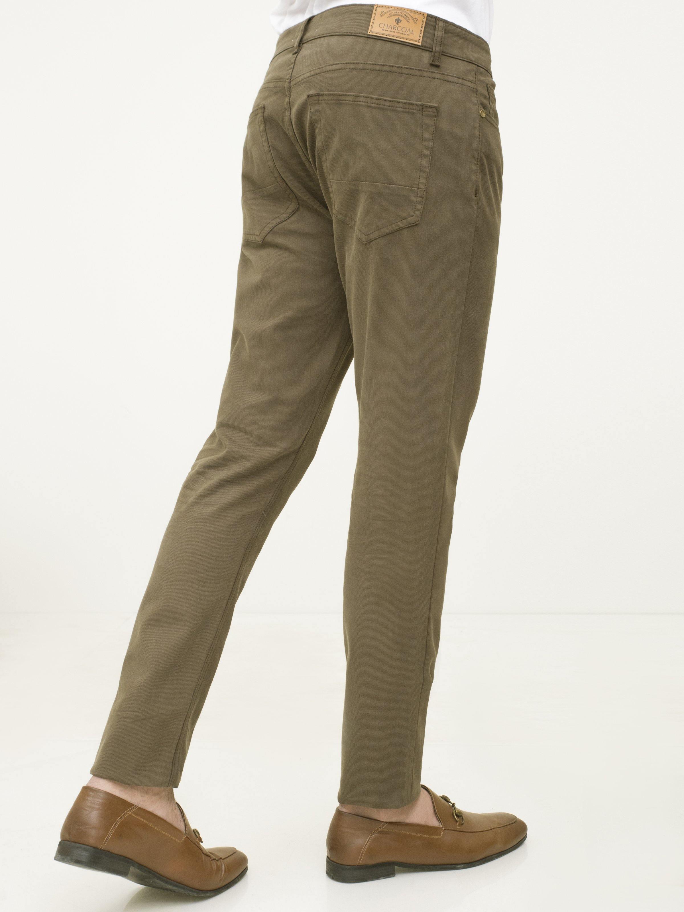 5 POCKET SLIM FIT CASUAL PANT OLIVE at Charcoal Clothing