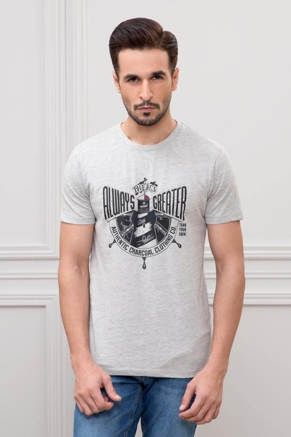 ALWAYS GREATER  T SHIRT GRAPHICS ROUND NICK HAIDER GREY at Charcoal Clothing