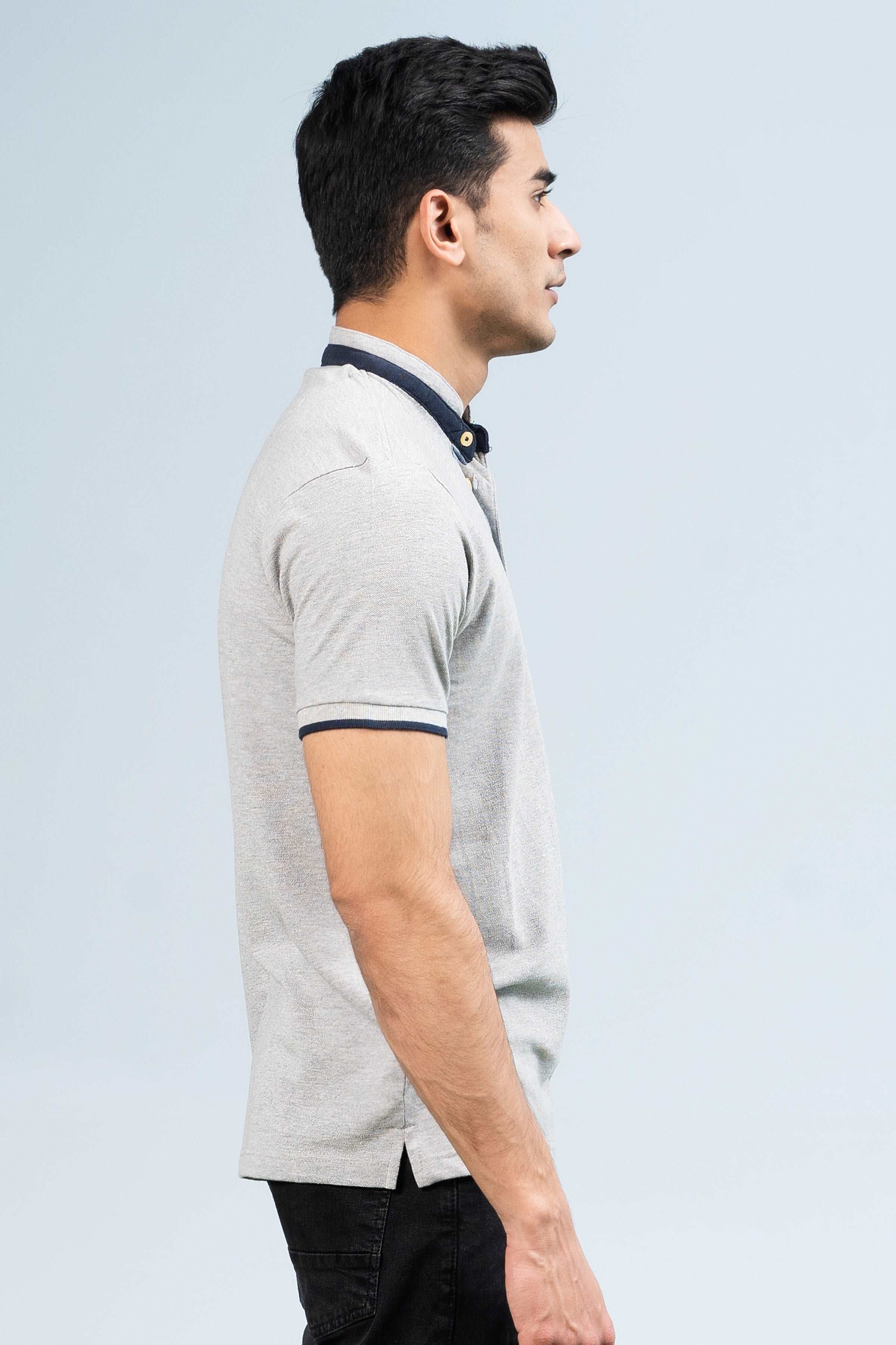 BAN COLLAR POLO HYDER GREY at Charcoal Clothing