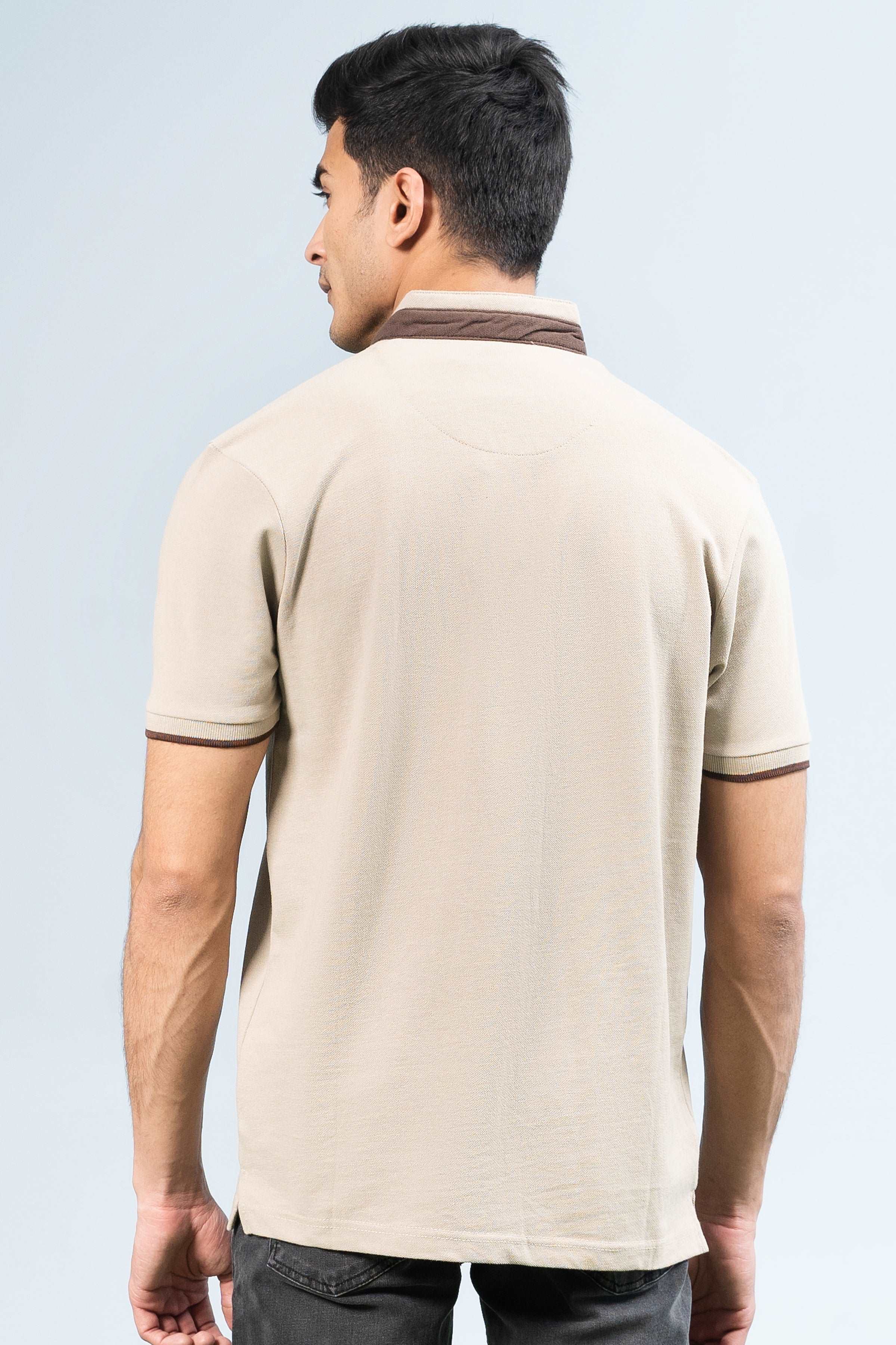 BAN COLLAR POLO LIGHT KHAKI at Charcoal Clothing