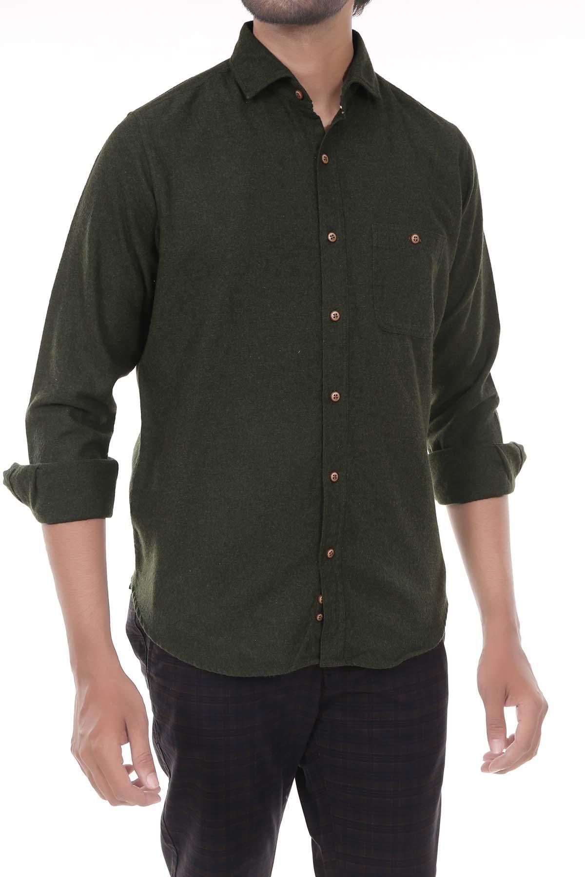 Brushed Cotton Shirt Green at Charcoal Clothing